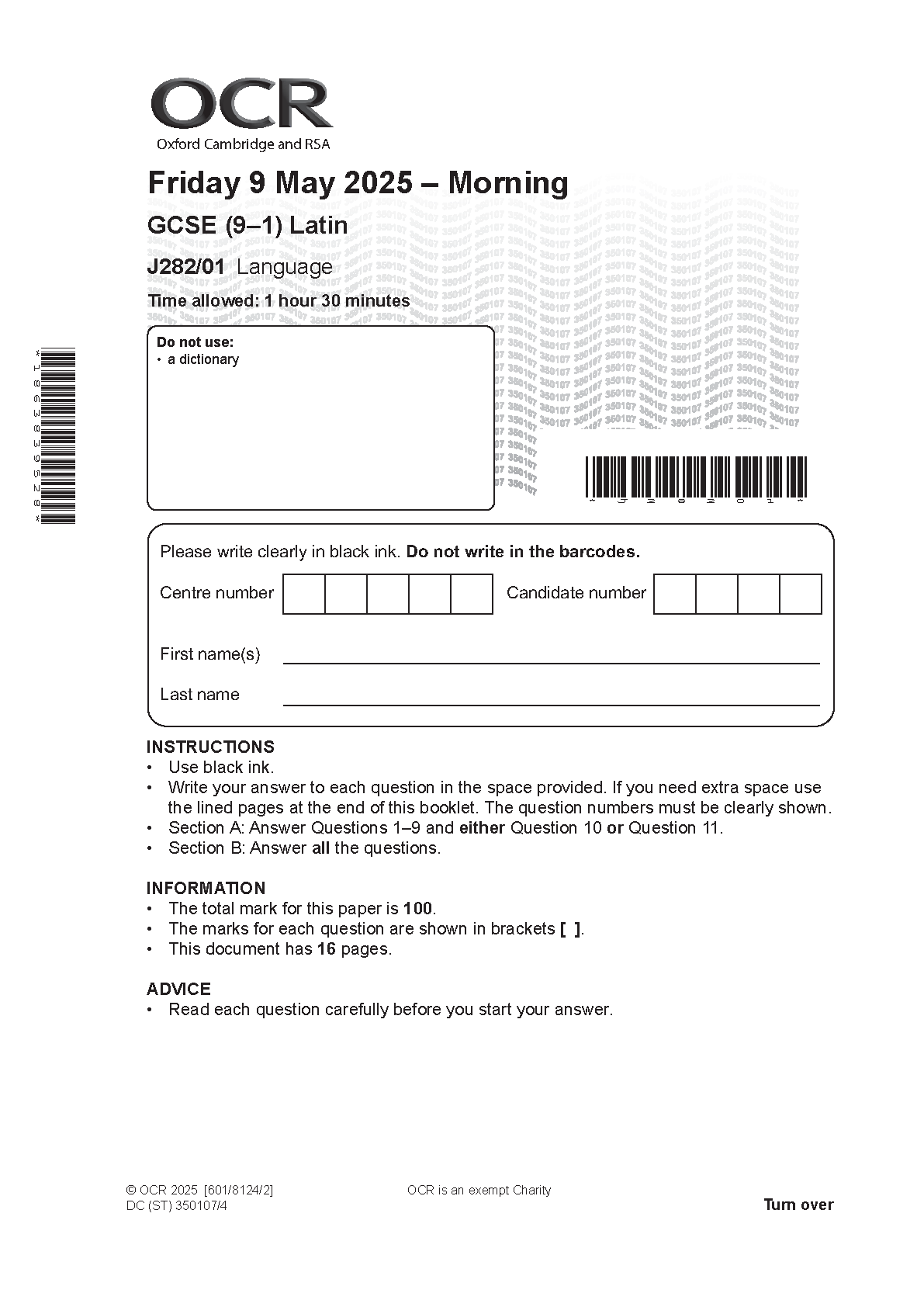 OCR GCSE Latin Paper 1 2025 Question Paper PDF IMG-1