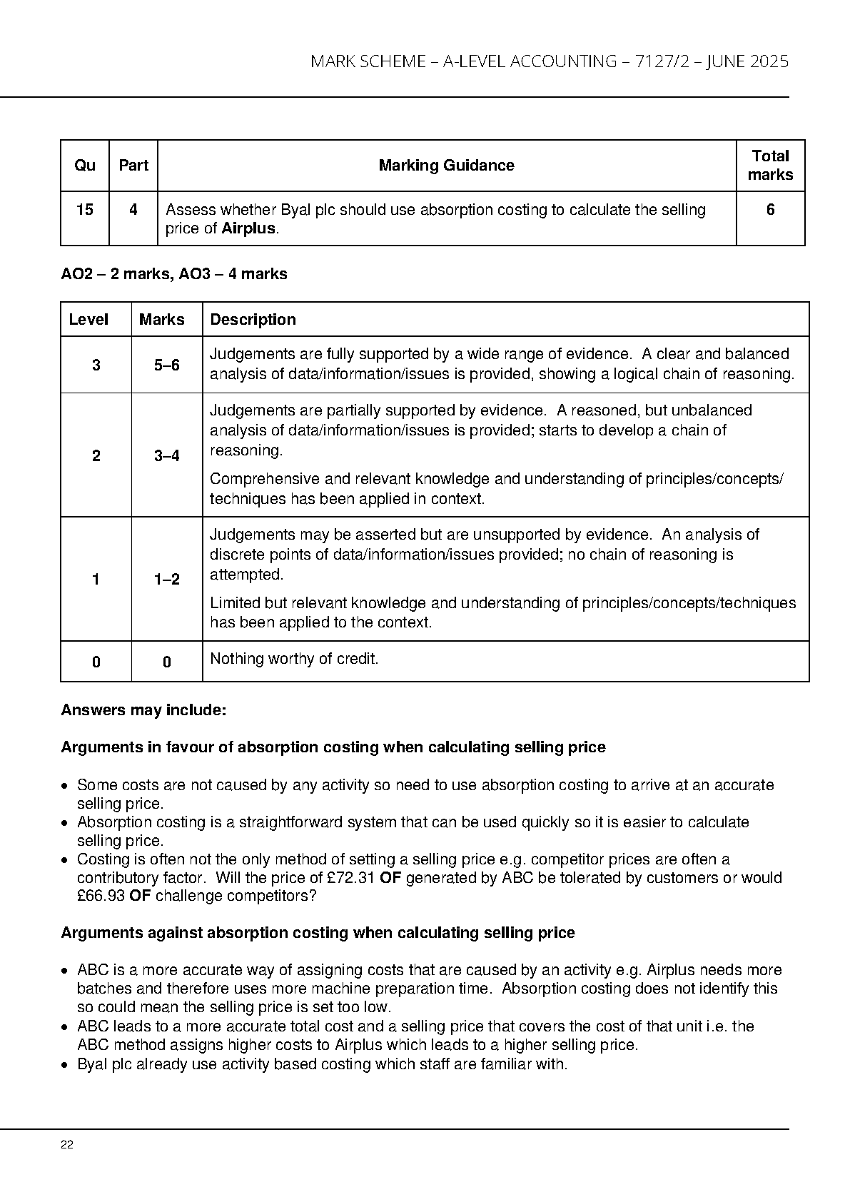 AQA A Level Accounting Paper 2 2025 Mark Scheme PDF IMG-1