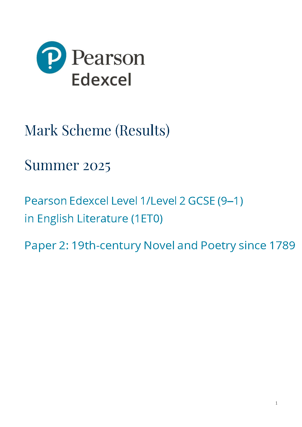 Pearson Edexcel GCSE English Literature Paper 2 2025 MS PDF