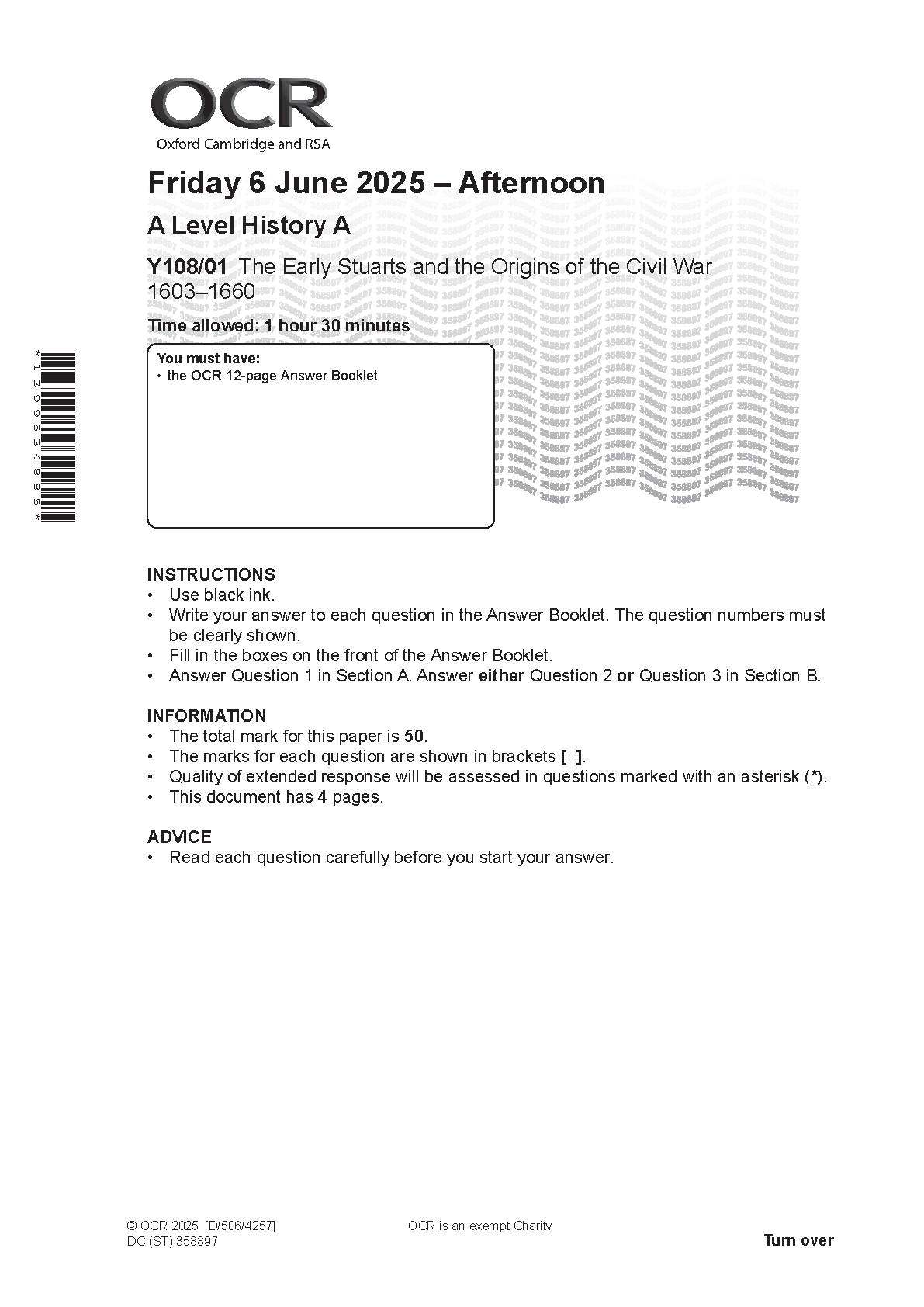 OCR A Level History A Early Stuarts 2025 Question Paper IMG-1