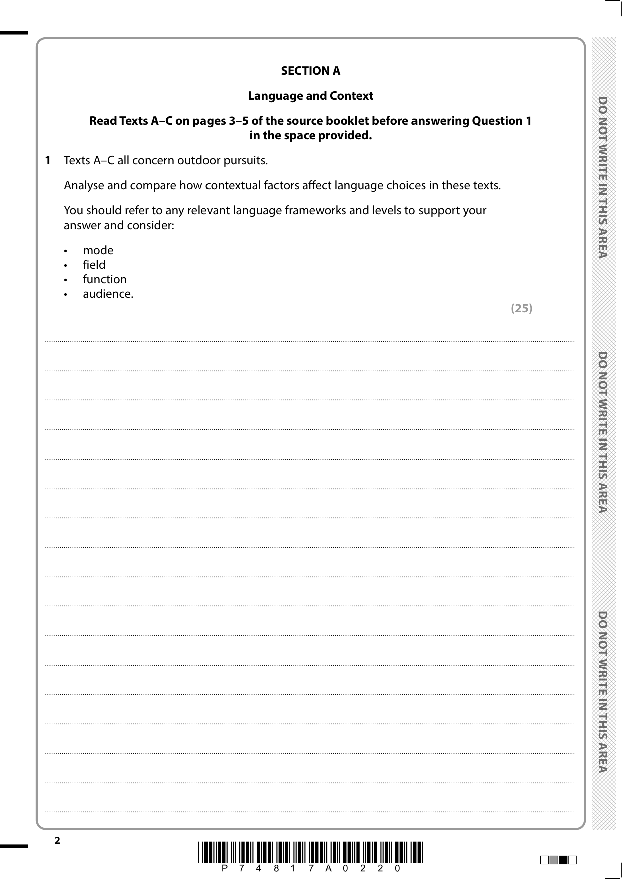 Pearson Edexcel AS English Language Paper 1 2025 QP