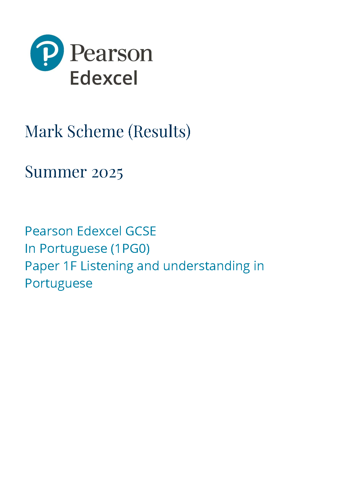 Pearson Edexcel GCSE Portuguese Paper 1F 2025 Mark Scheme IMG-1