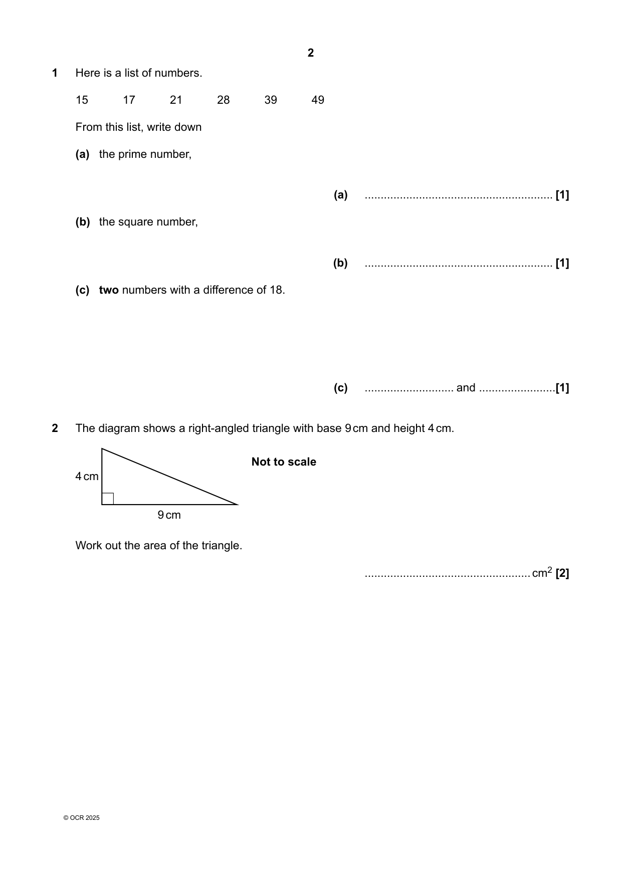 OCR GCSE Maths Paper 2 2025 Question Paper