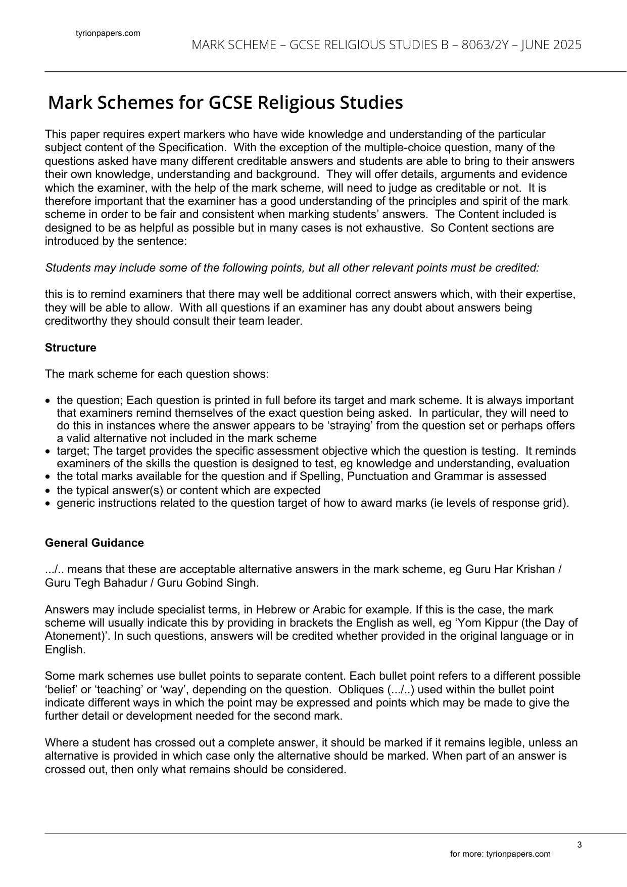 AQA GCSE Religious Studies B Paper 2Y 2025 Mark Scheme IMG-3