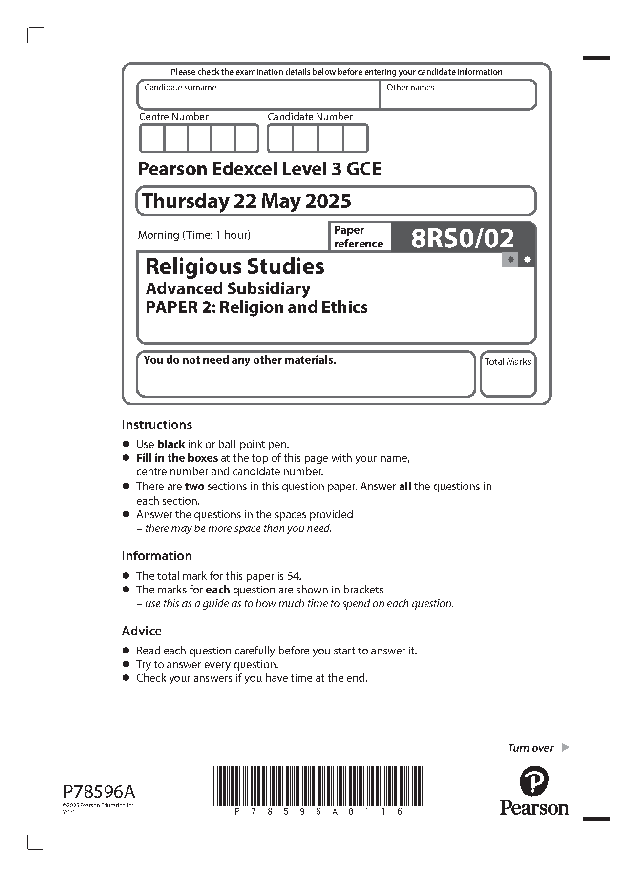 Pearson Edexcel AS Religious Studies Paper 2 2025 QP IMG-1