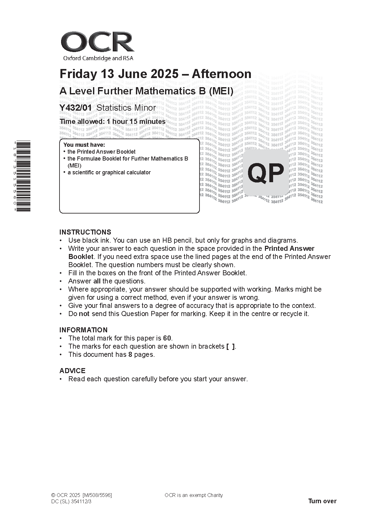 OCR A Level Further Maths Paper 1 Statistics Minor 2025 QP IMG-1