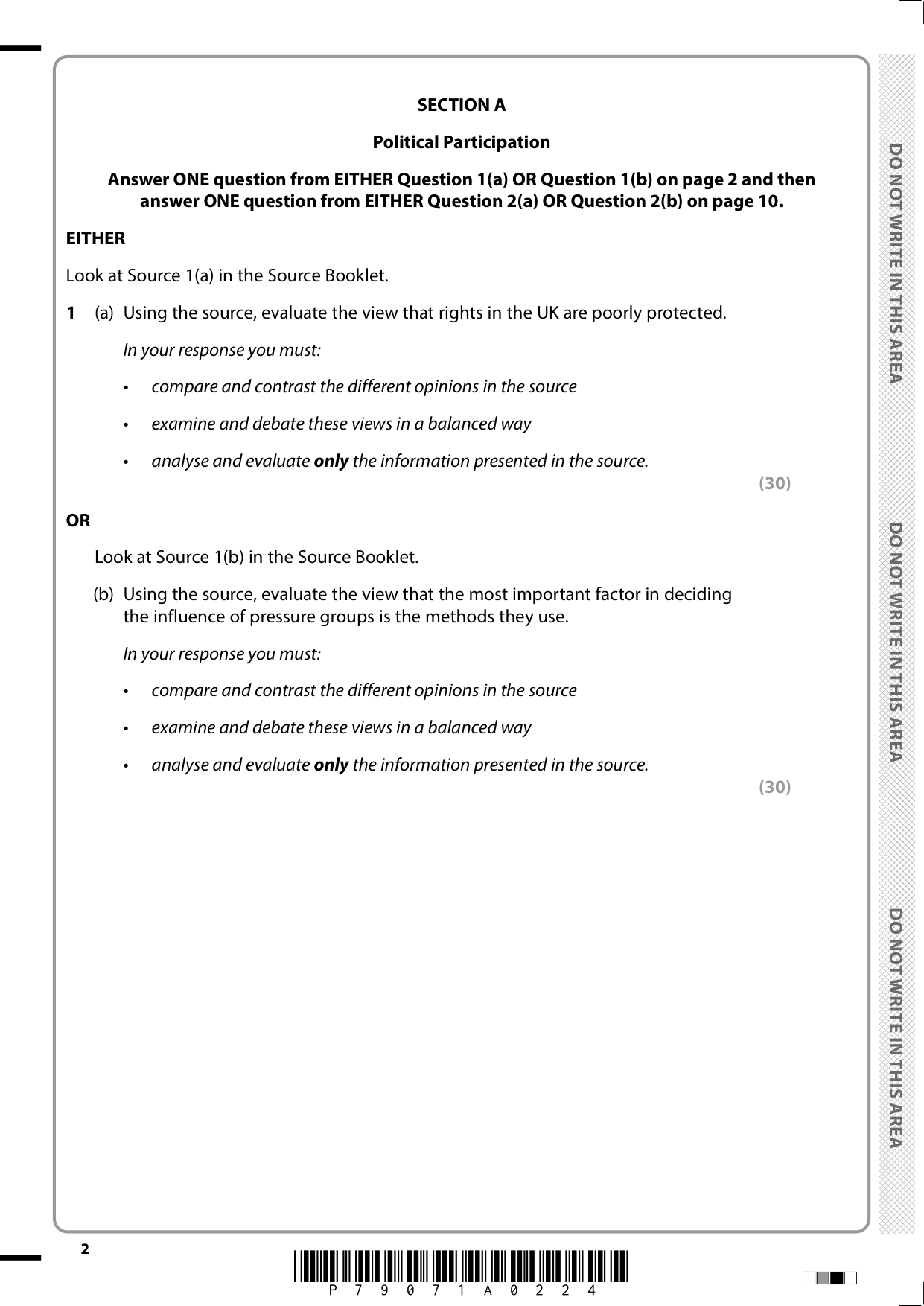 Pearson Edexcel A Level Politics Paper 1 2025 Question Paper