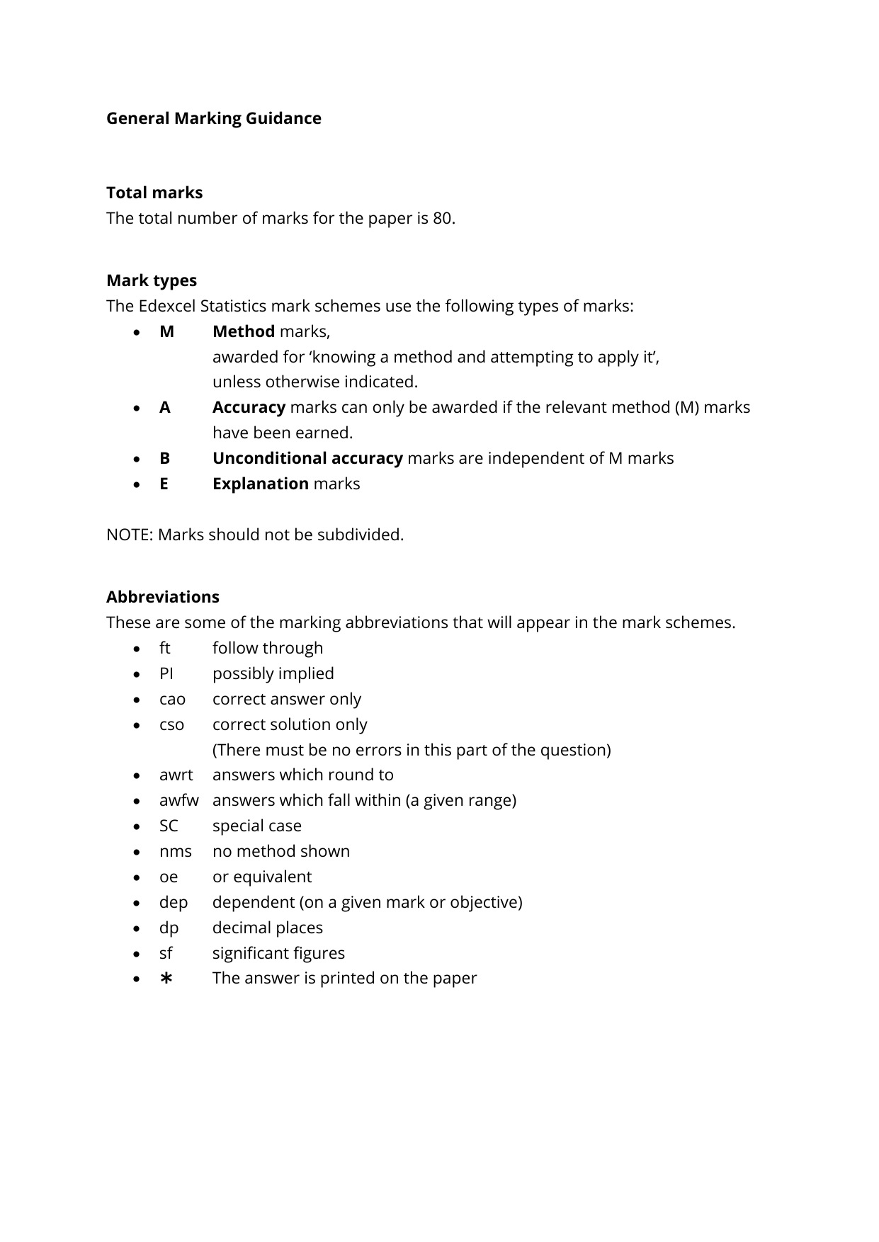 Pearson Edexcel A Level Statistics Paper 3 2025 Mark Scheme IMG-3