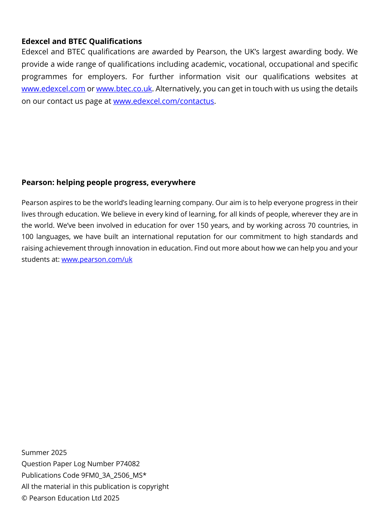 Pearson Edexcel A Level Further Mathematics Paper 3D 2025 Ms