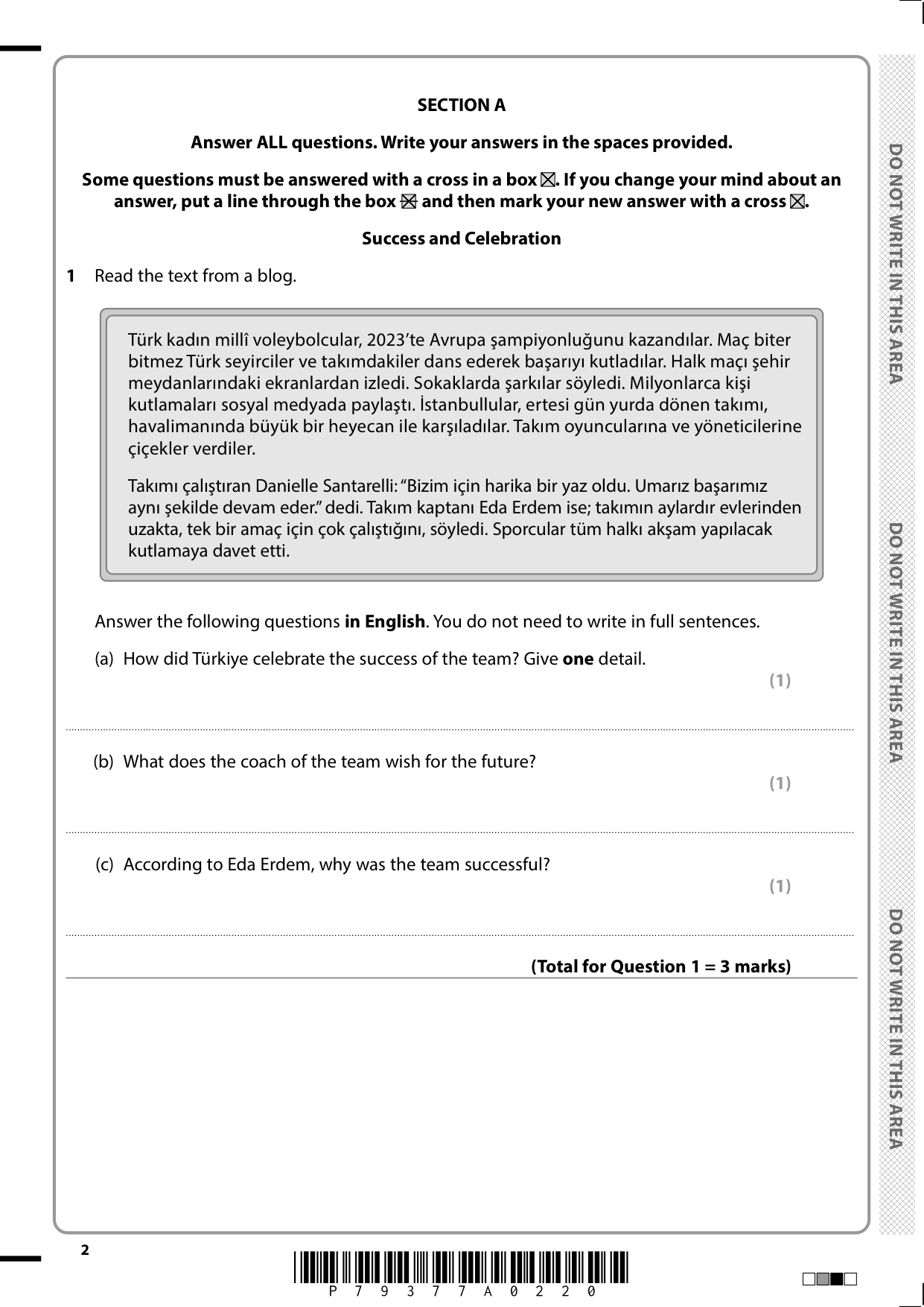 Pearson Edexcel GCSE Turkish Paper 3H 2025 Question Paper