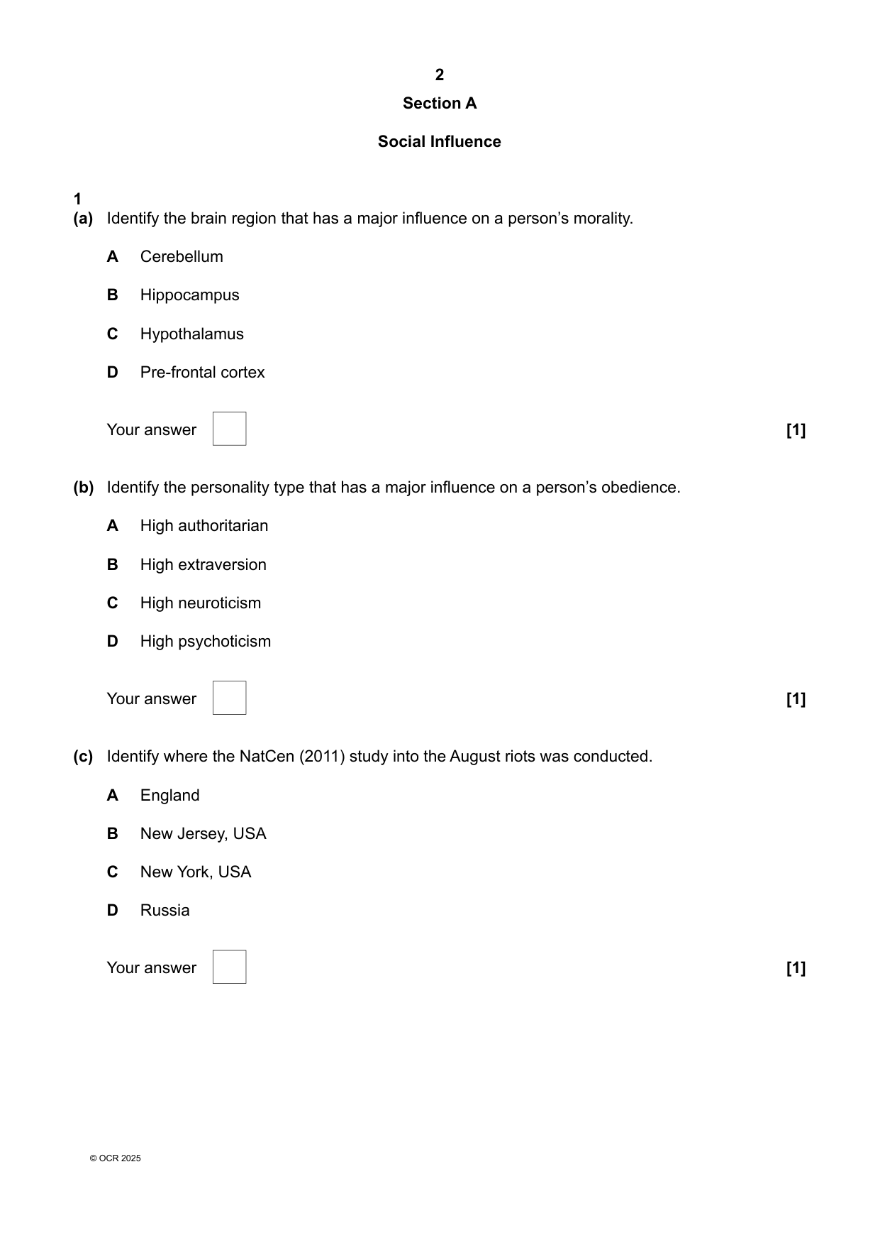 OCR GCSE Psychology Paper 2 2025 Question Paper