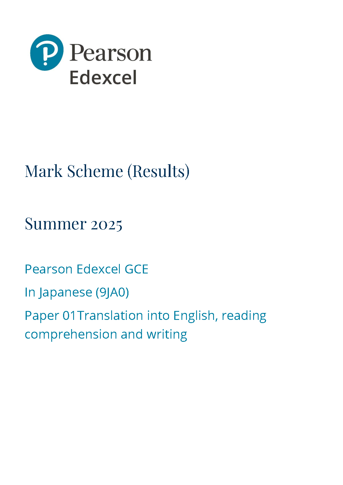 Pearson Edexcel A Level Japanese Paper 1 2025 Mark Scheme IMG-1