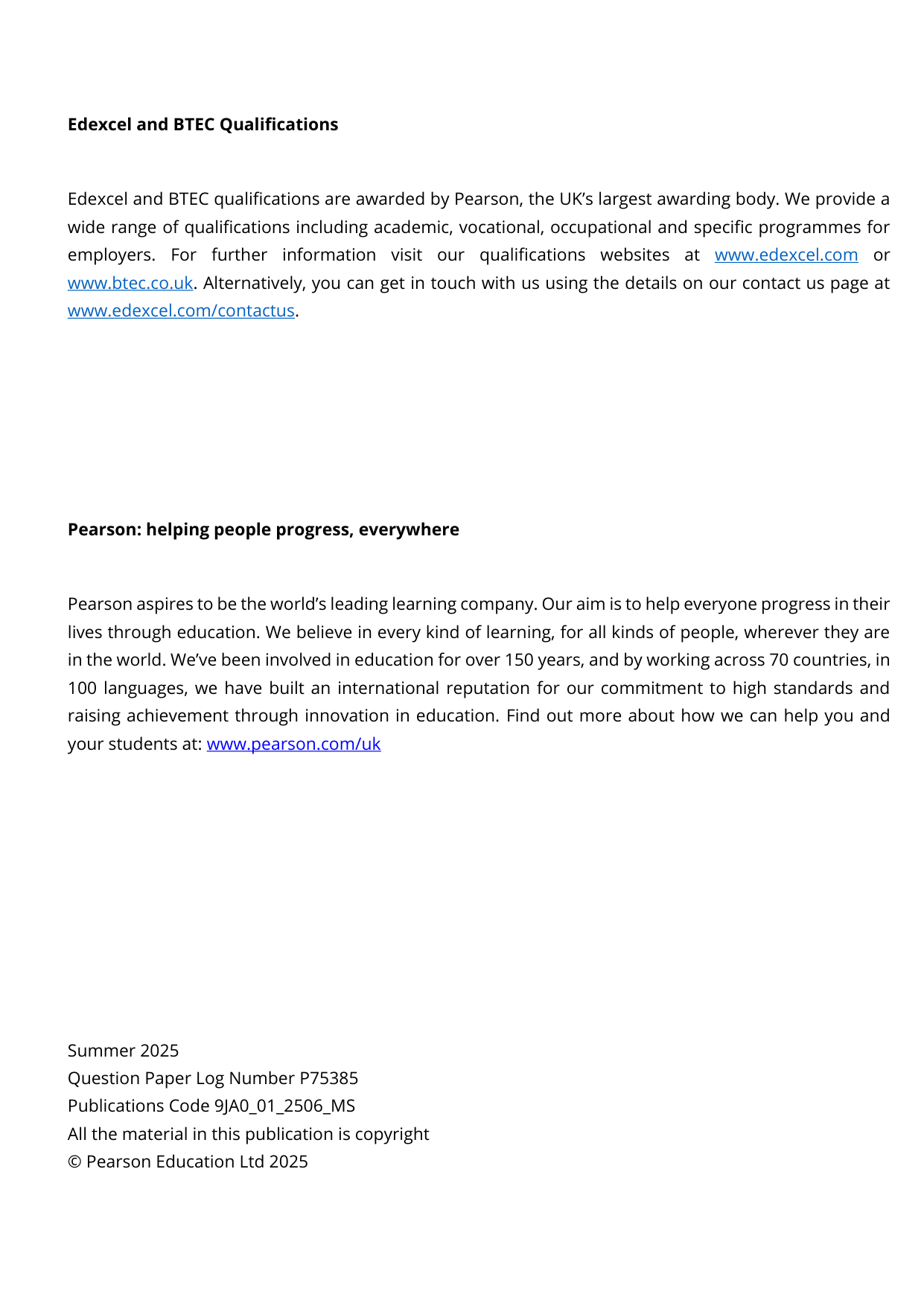 Pearson Edexcel A Level Japanese Paper 1 2025 Mark Scheme