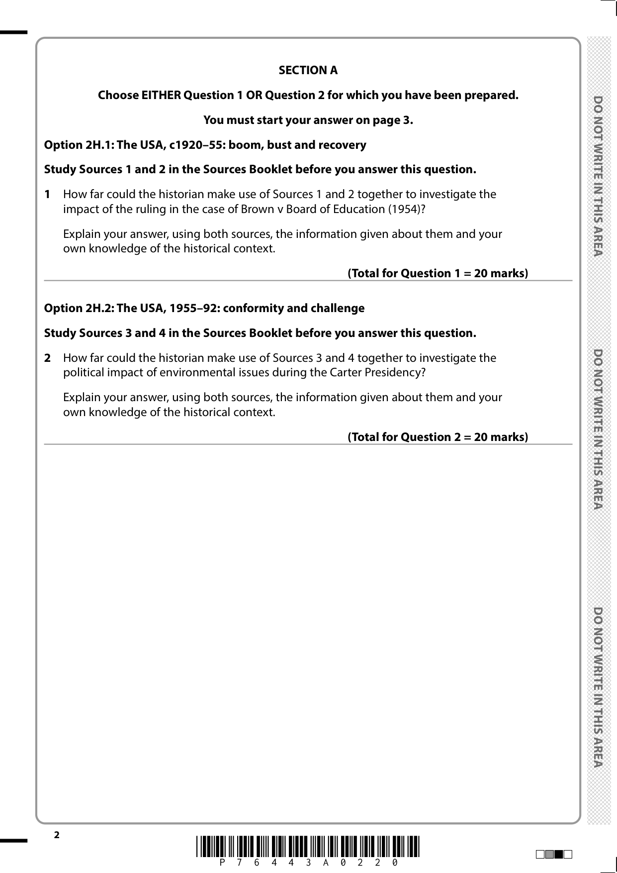 Pearson Edexcel A Level History Paper 2H 2025 QP PDF