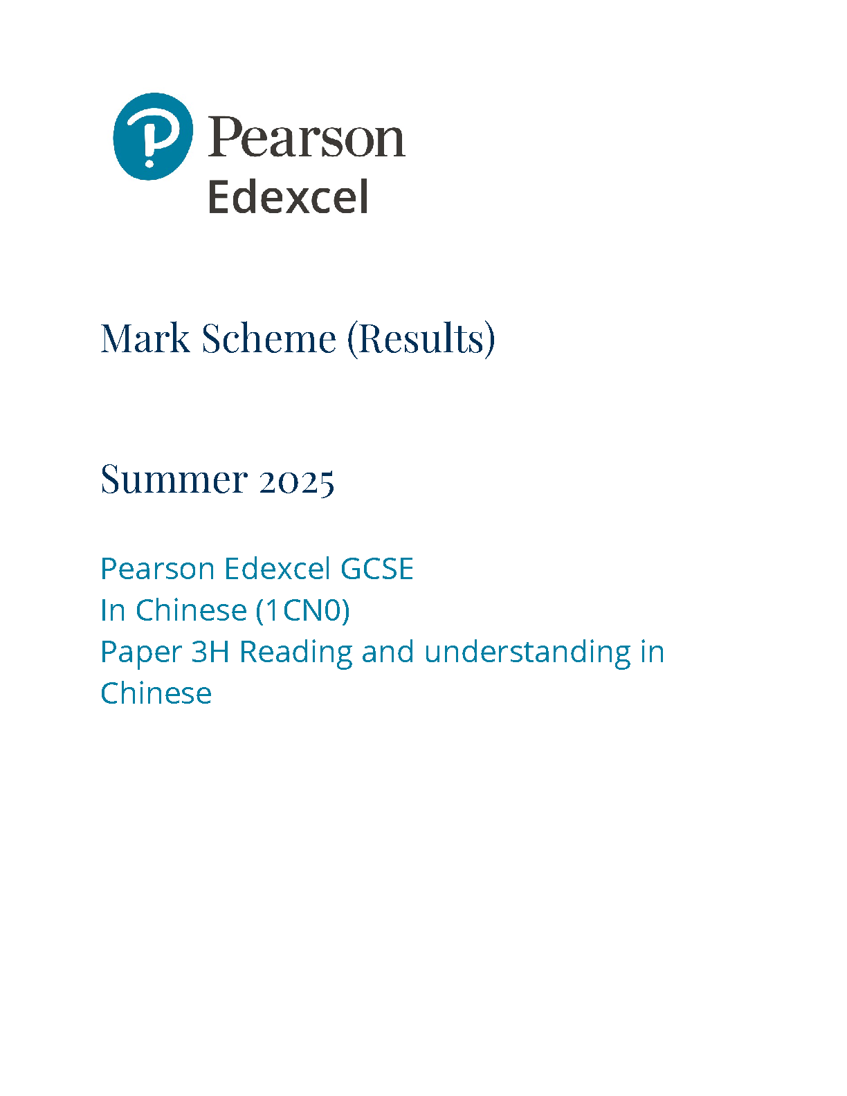 Pearson Edexcel GCSE Chinese Paper 3H 2025 Mark Scheme IMG-1