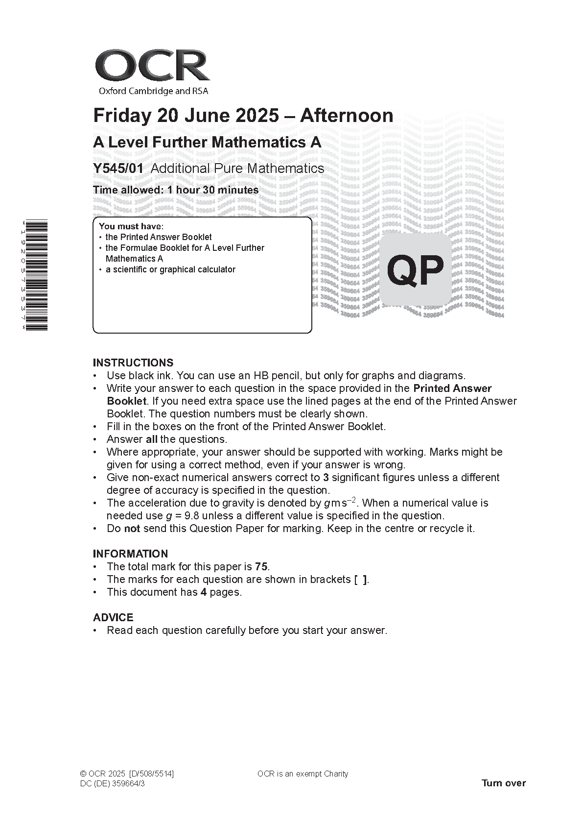 OCR A Level Further Mathematics Paper 1 2025 Question Paper IMG-1