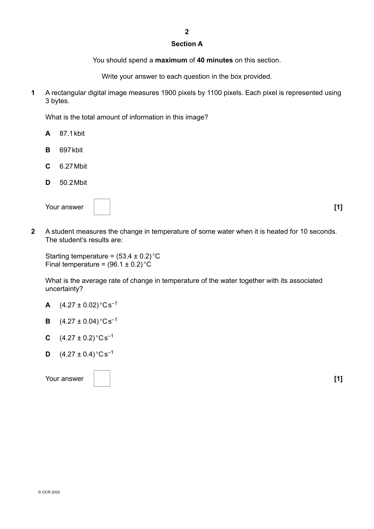 OCR A Level Physics B Paper 1 2025 Question Paper