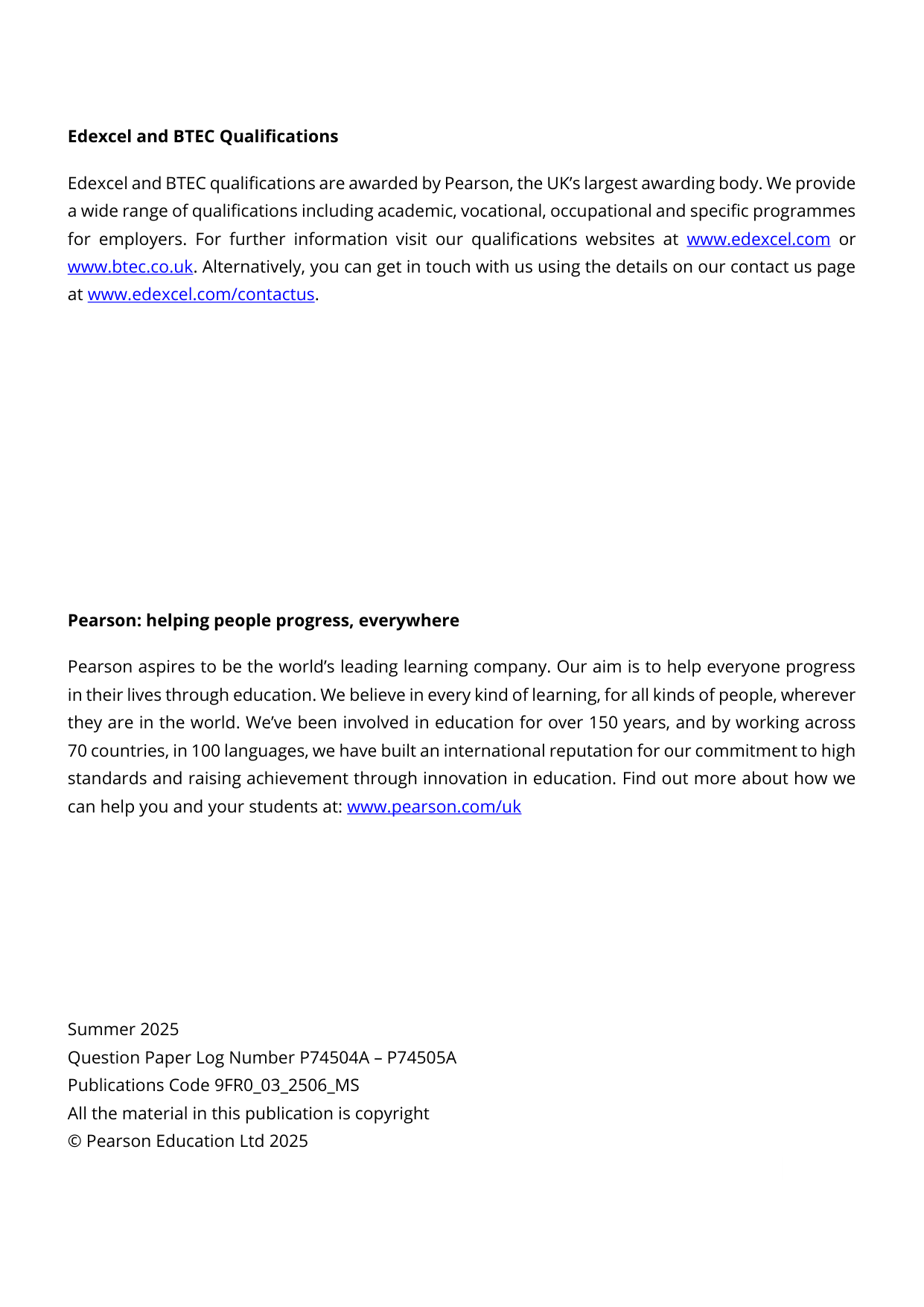 Pearson Edexcel A Level French 2025 Paper 3 MS PDF