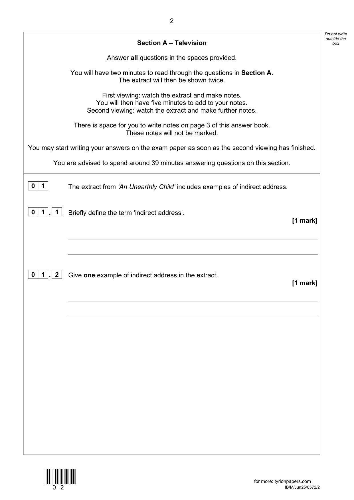 AQA GCSE Media Studies Paper 2 2025 Question Paper