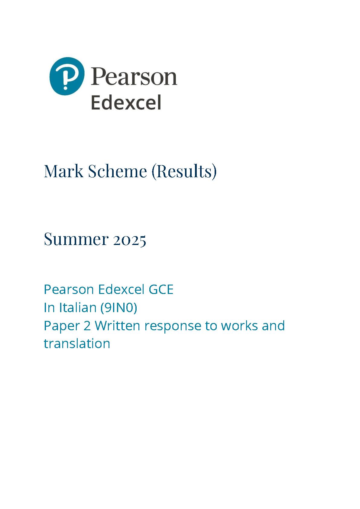 Pearson Edexcel A Level Italian Paper 2 2025 Mark Scheme IMG-1
