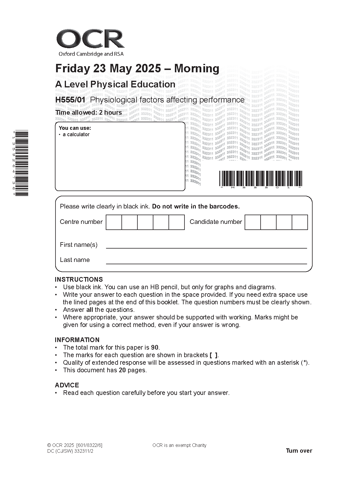 OCR A Level Physical Education Paper 1 2025 Question Paper IMG-1