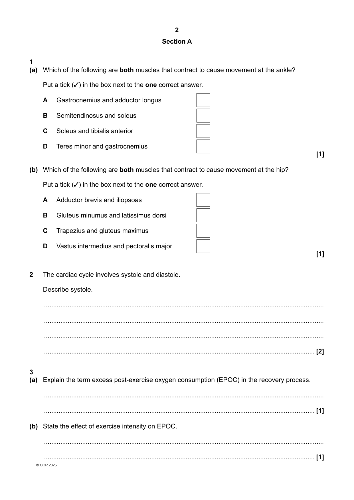 OCR A Level Physical Education Paper 1 2025 Question Paper