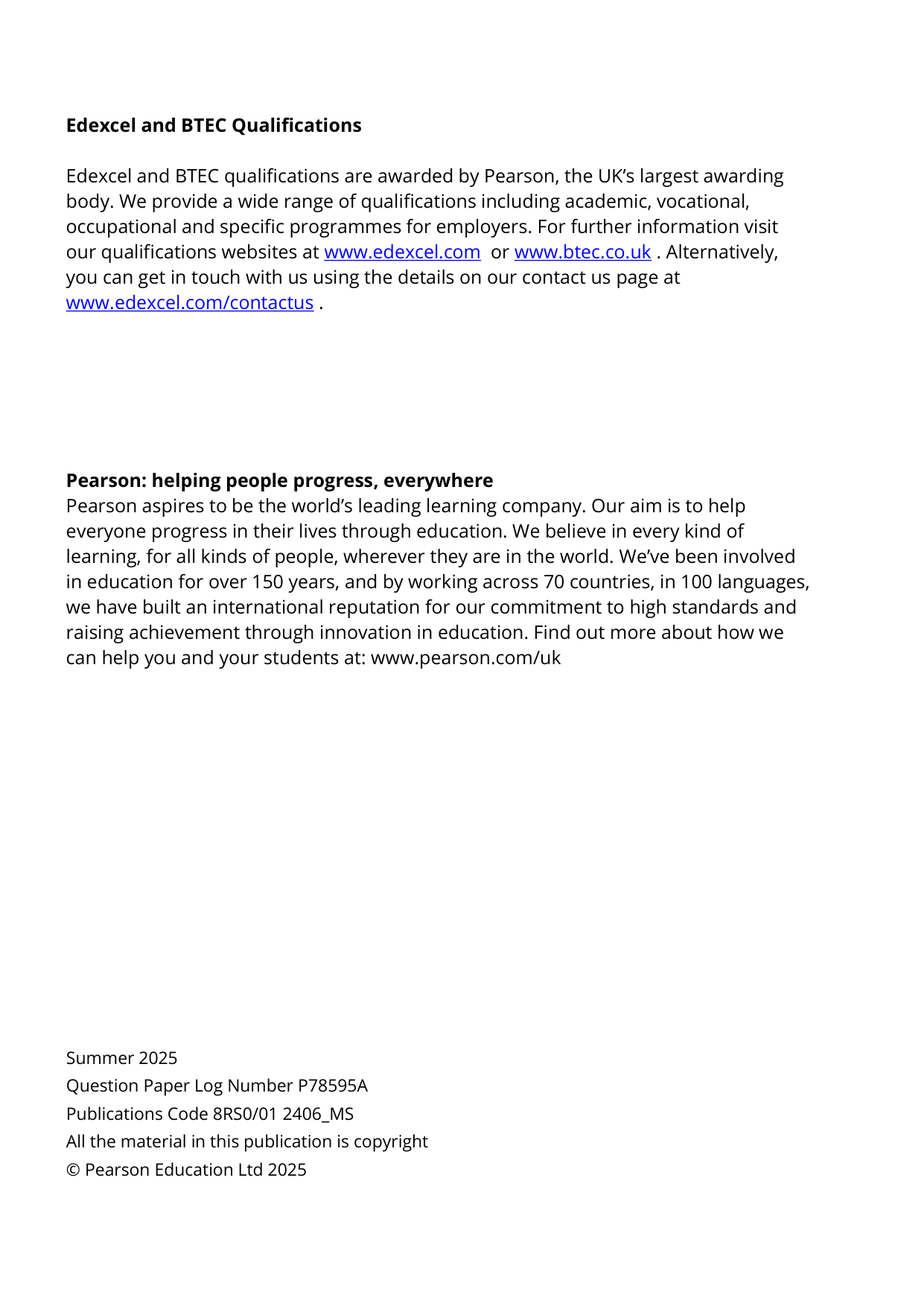 Pearson Edexcel AS Religious Studies Paper 1 2025 Ms