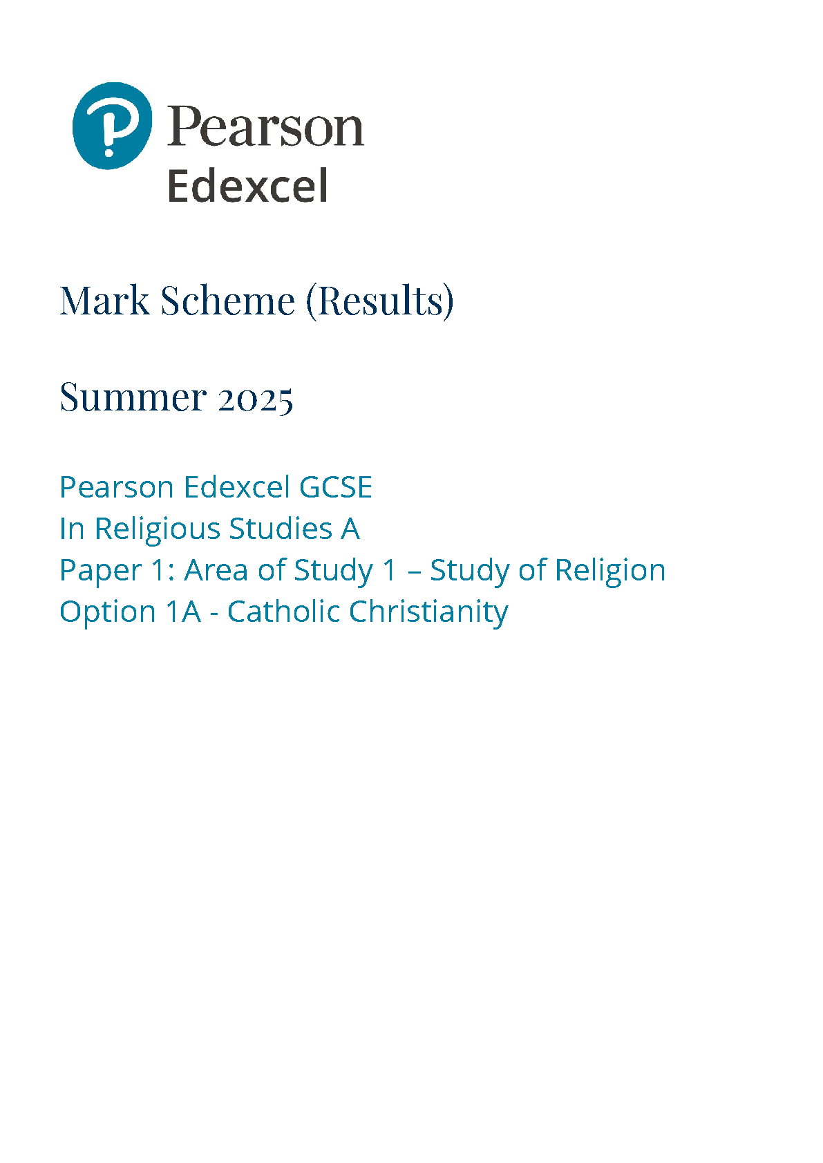 Pearson Edexcel GCSE Religious Studies  Paper 1A 2025 MS IMG-1