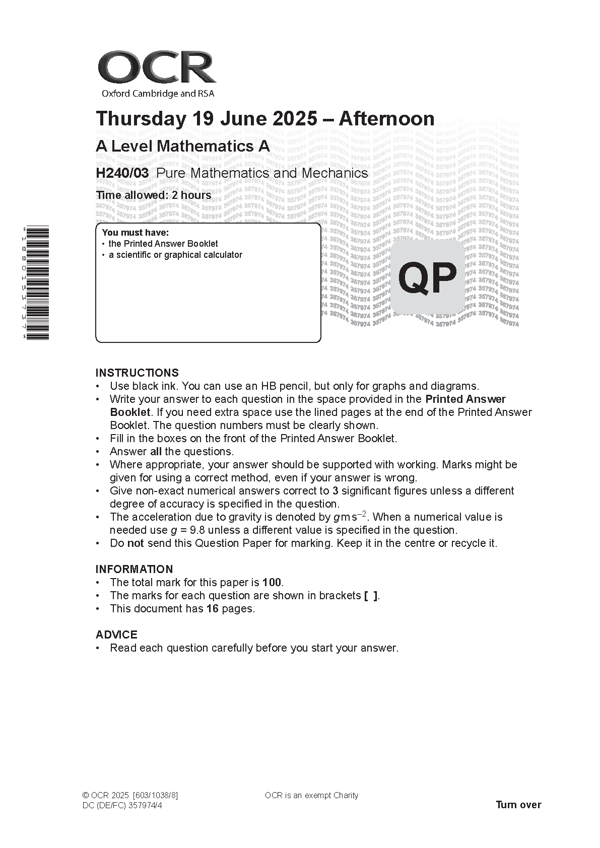 OCR A Level Mathematics A Paper 3 2025 Question Paper IMG-1