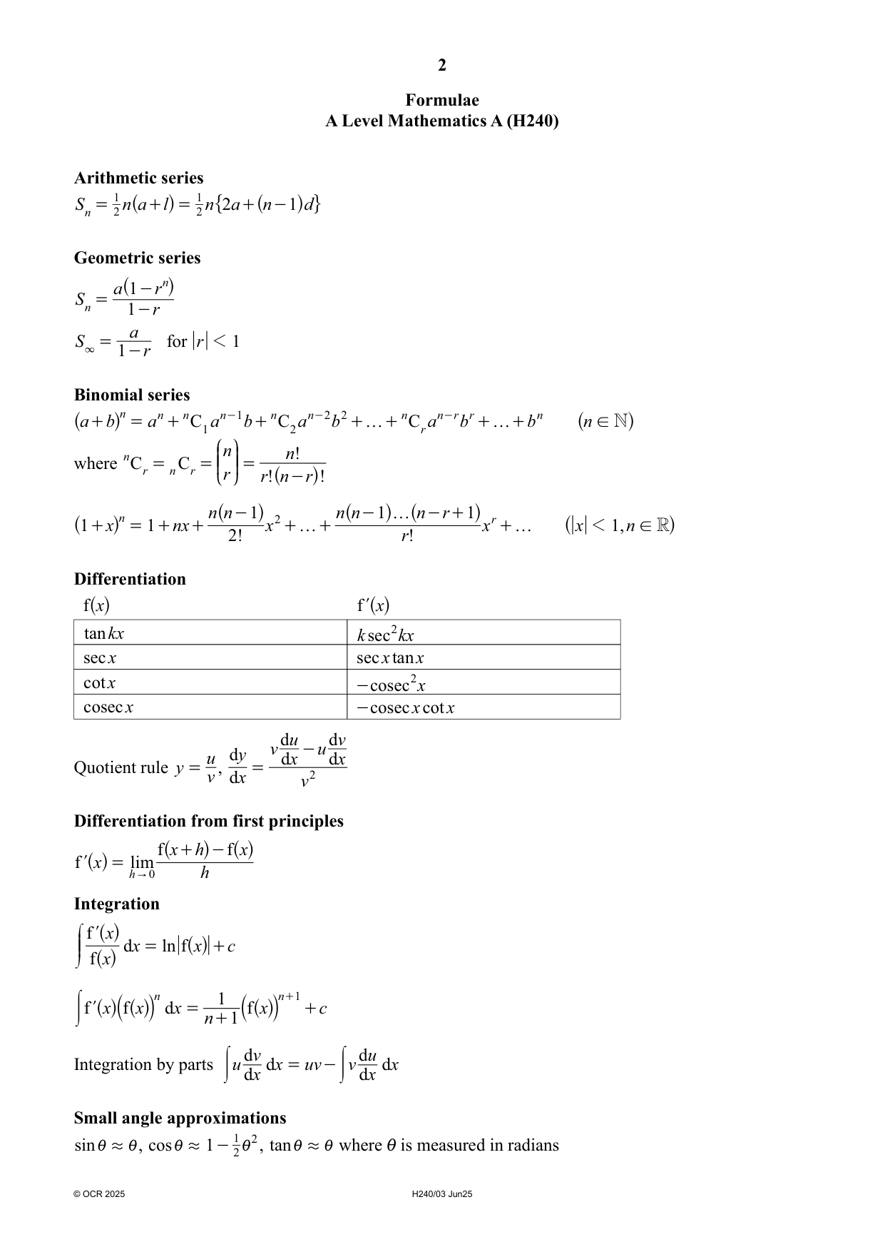 OCR A Level Mathematics A Paper 3 2025 Question Paper