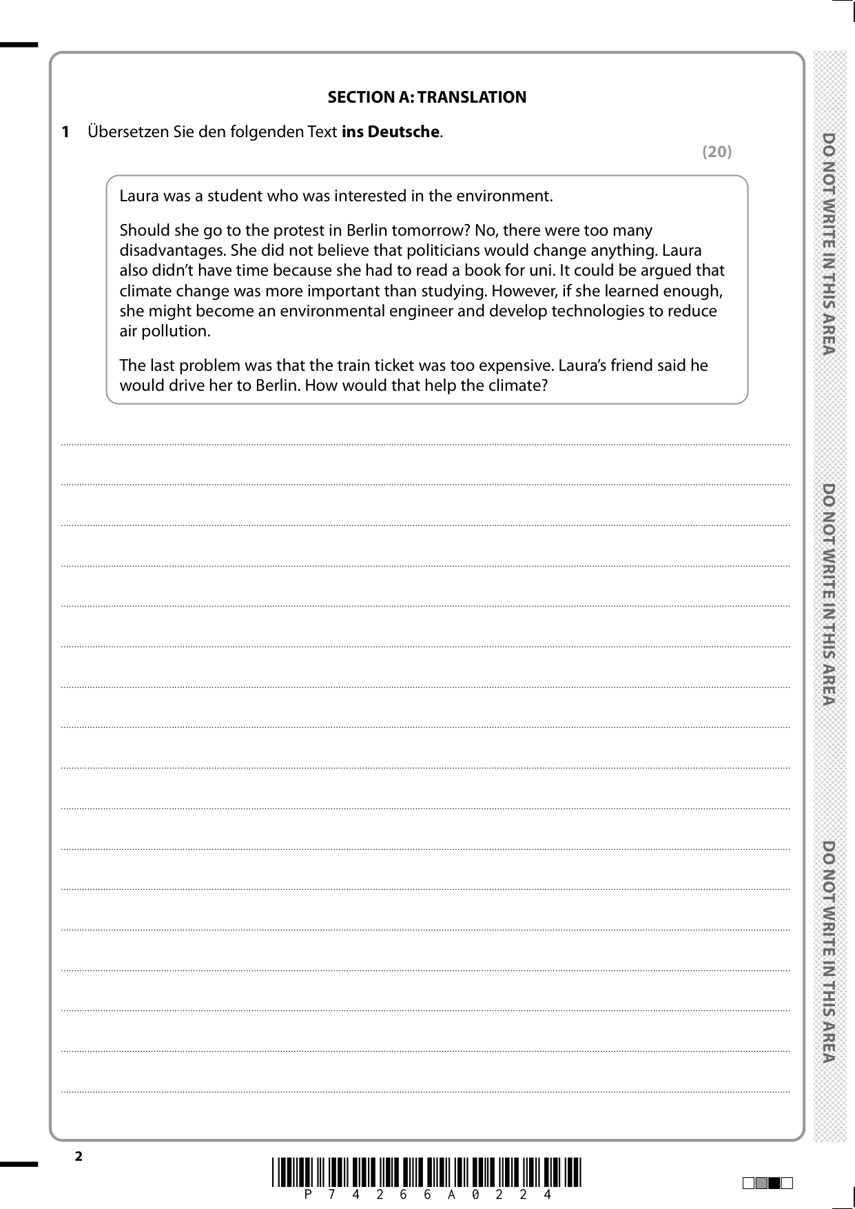 Pearson Edexcel A Level German 2025 Paper 2 Question Paper