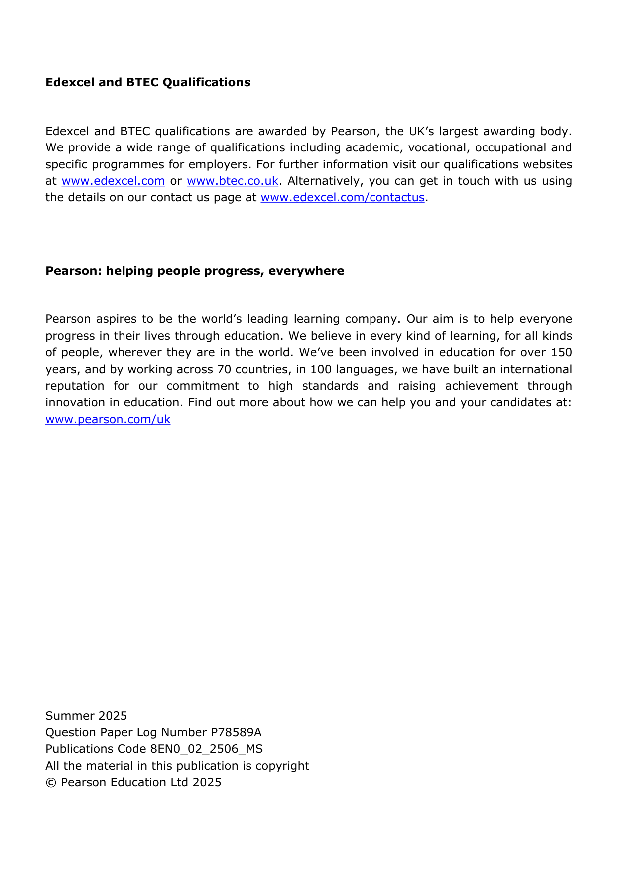 Pearson Edexcel AS English Language Paper 2 2025 Mark scheme