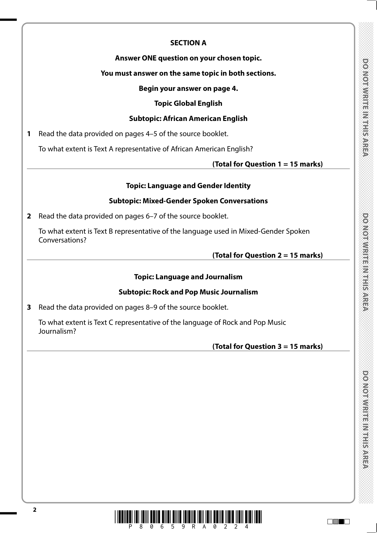 Pearson Edexcel A Level English Language Paper 3 QP