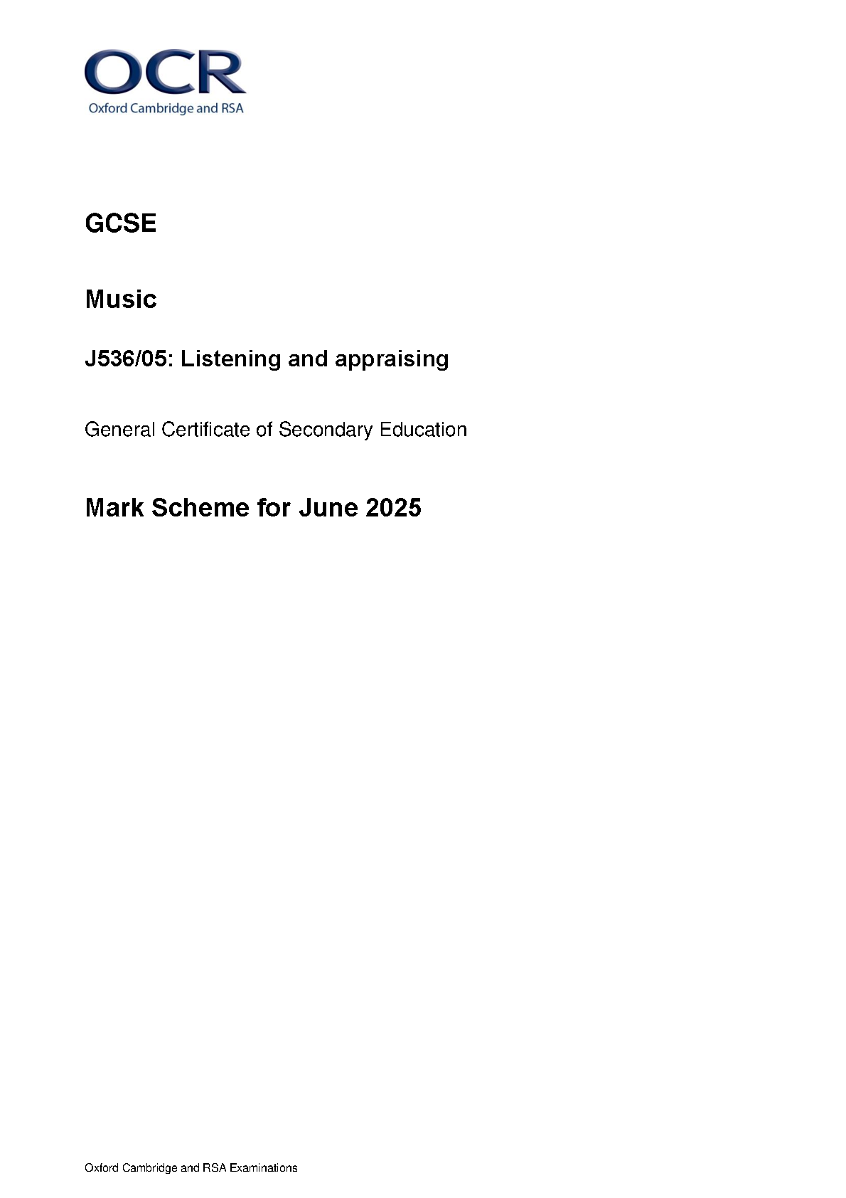 OCR GCSE Music Paper 5 2025 Mark Scheme PDF IMG-1