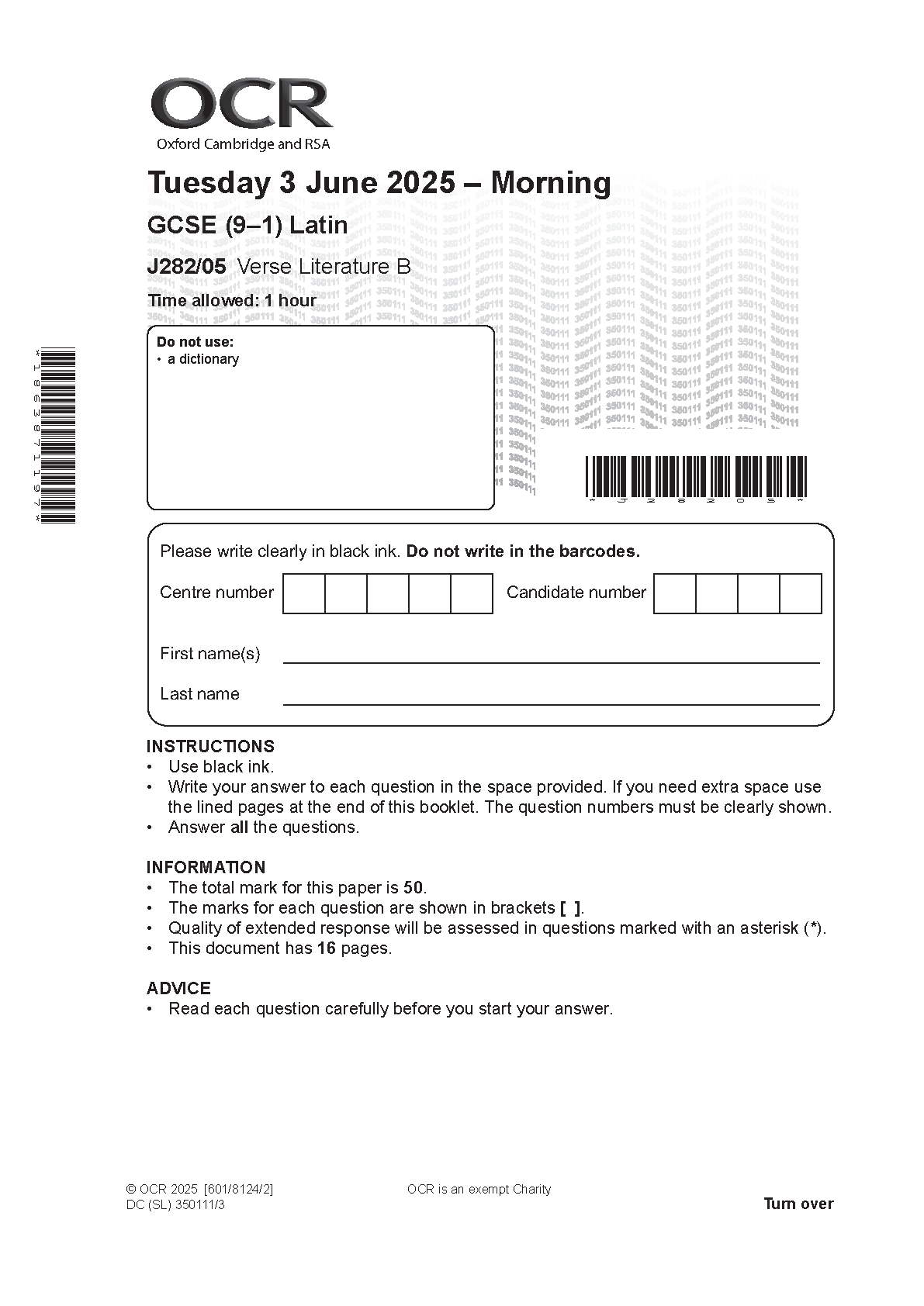 OCR GCSE Latin Paper 5 2025 Question Paper PDF IMG-1