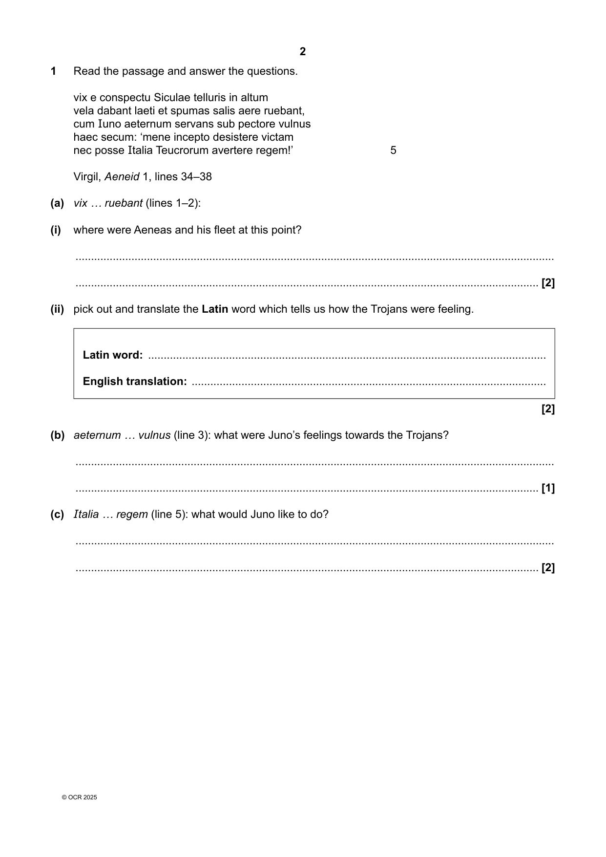 OCR GCSE Latin Paper 5 2025 Question Paper PDF