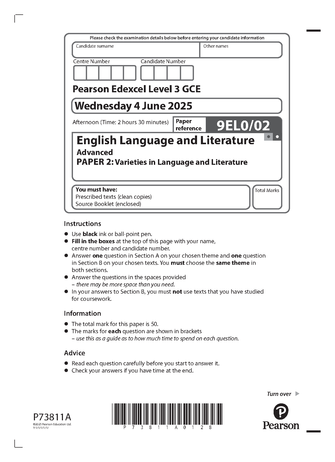 Pearson Edexcel A Level English Language and Literature QP2 IMG-1