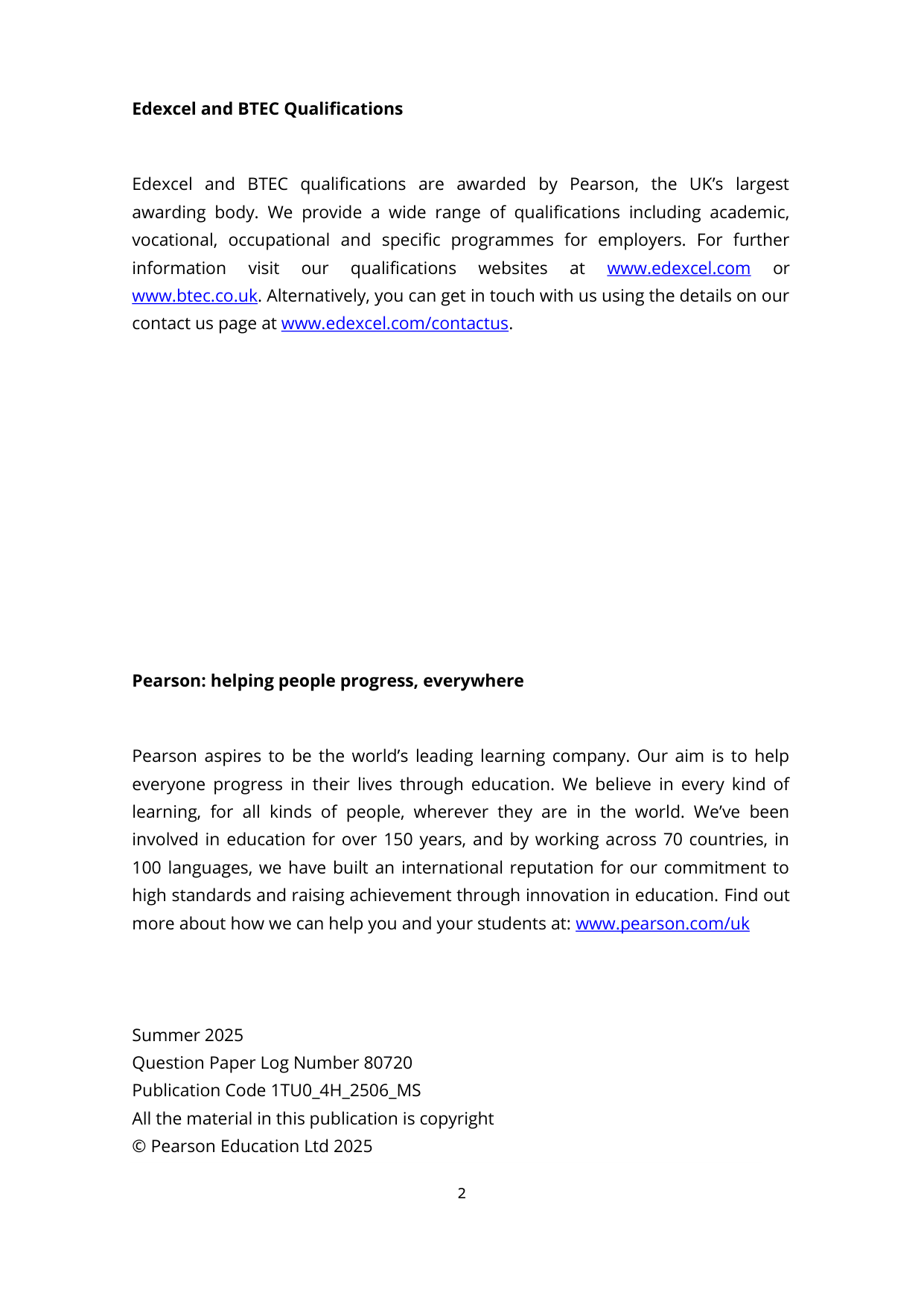 Pearson Edexcel GCSE Turkish Paper 4h2025 Mark Scheme
