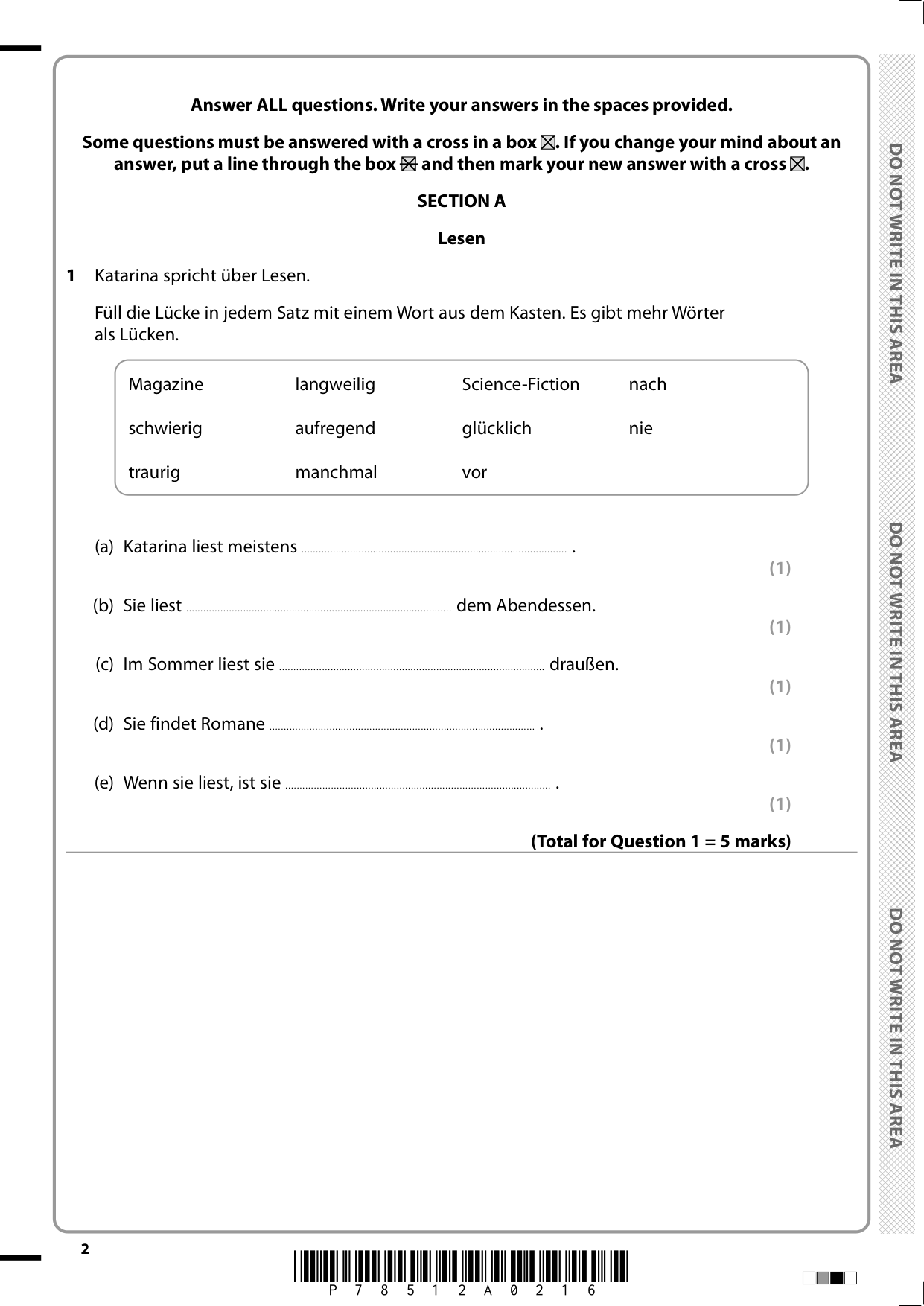 Pearson Edexcel GCSE German Paper 1 2025 Question Paper PDF
