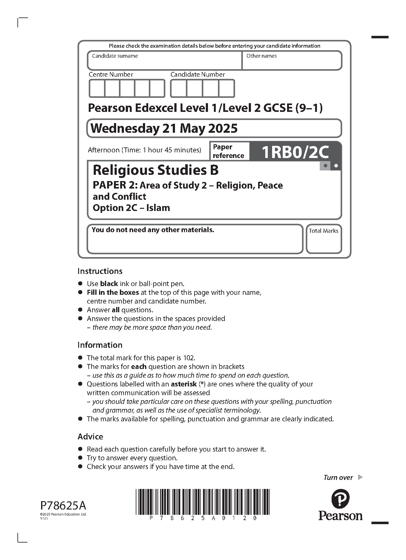 Pearson Edexcel GCSE Religious Studies B Paper 2C 2025 QP IMG-1