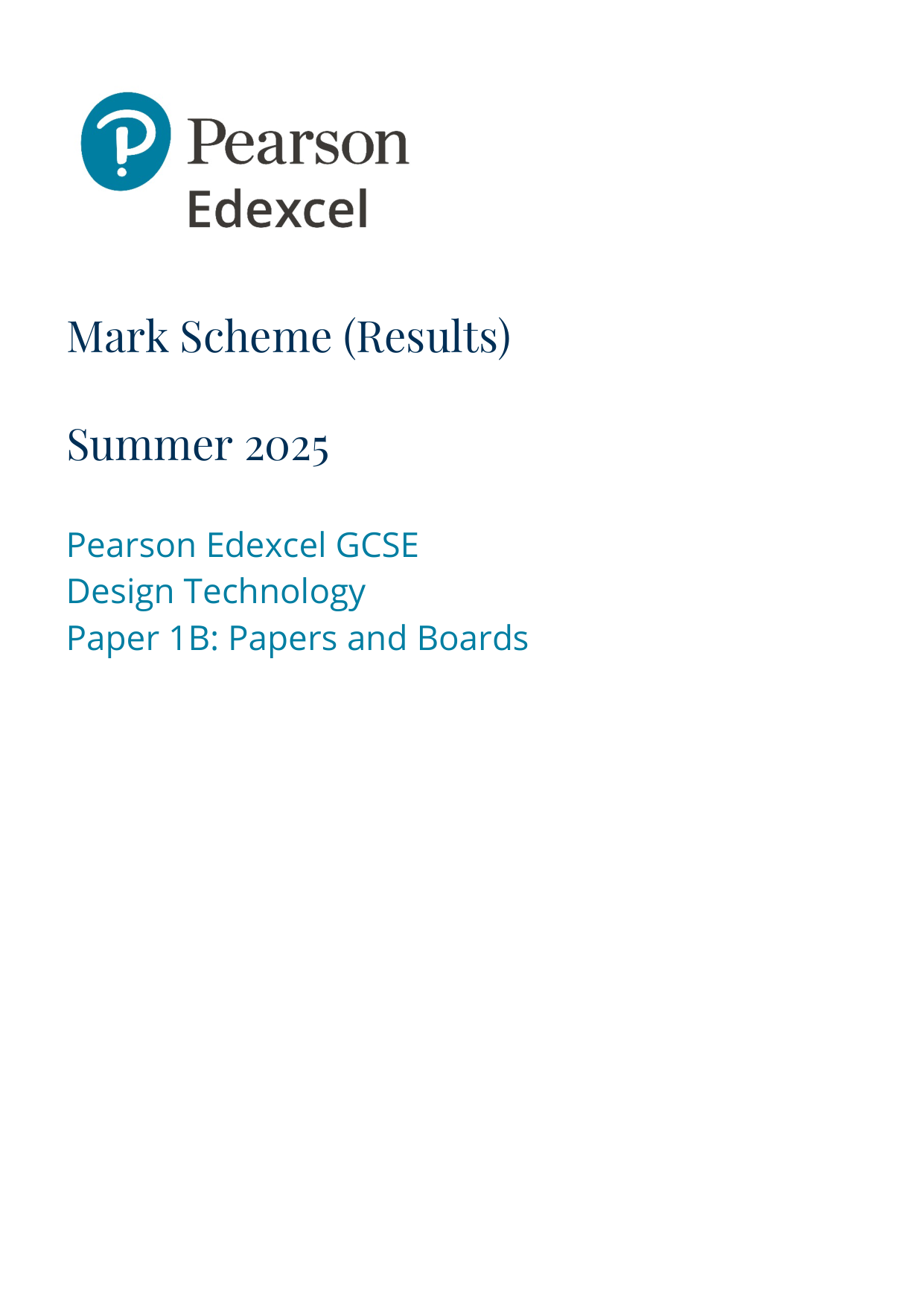 Pearson Edexcel GCSE Design and Technology Paper 1b 2025 MS