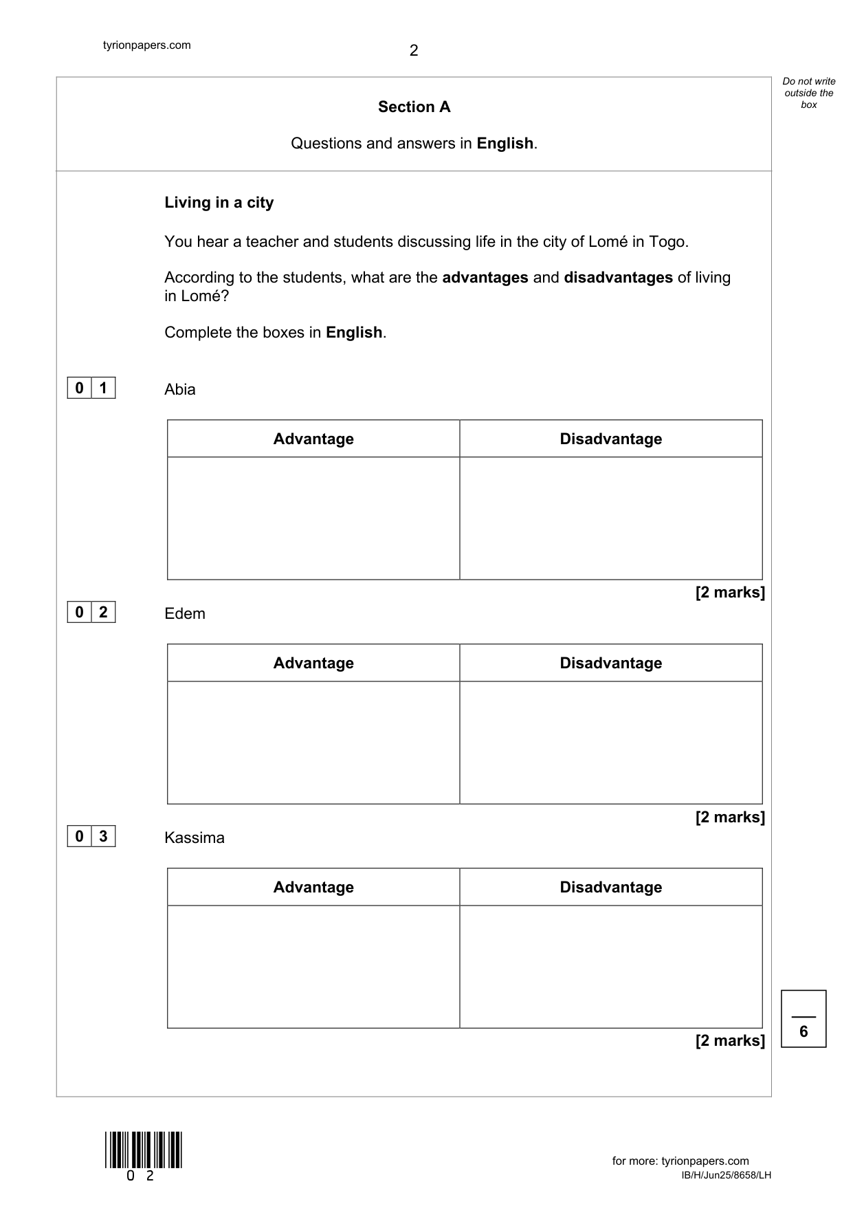 AQA GCSE French LH 2025 Listening Paper PDF