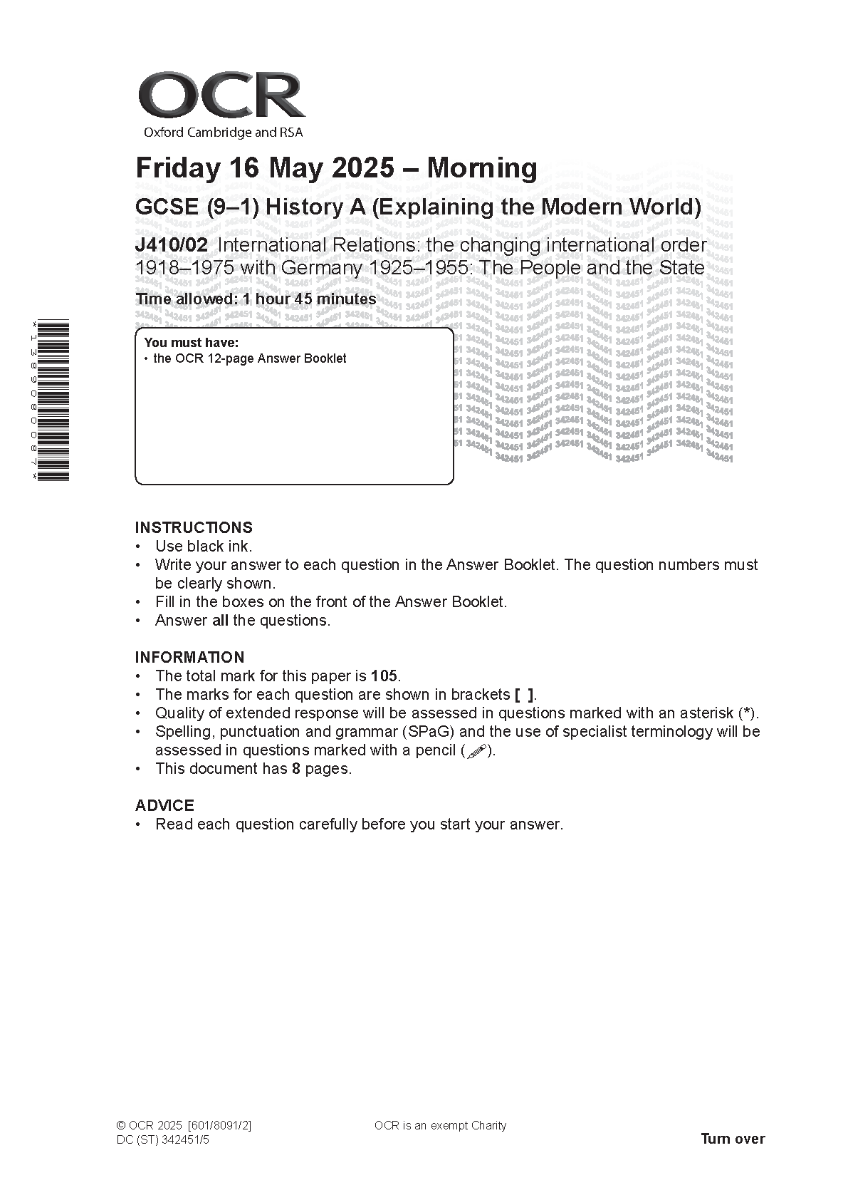 OCR GCSE History Paper 2 2025 Question Paper