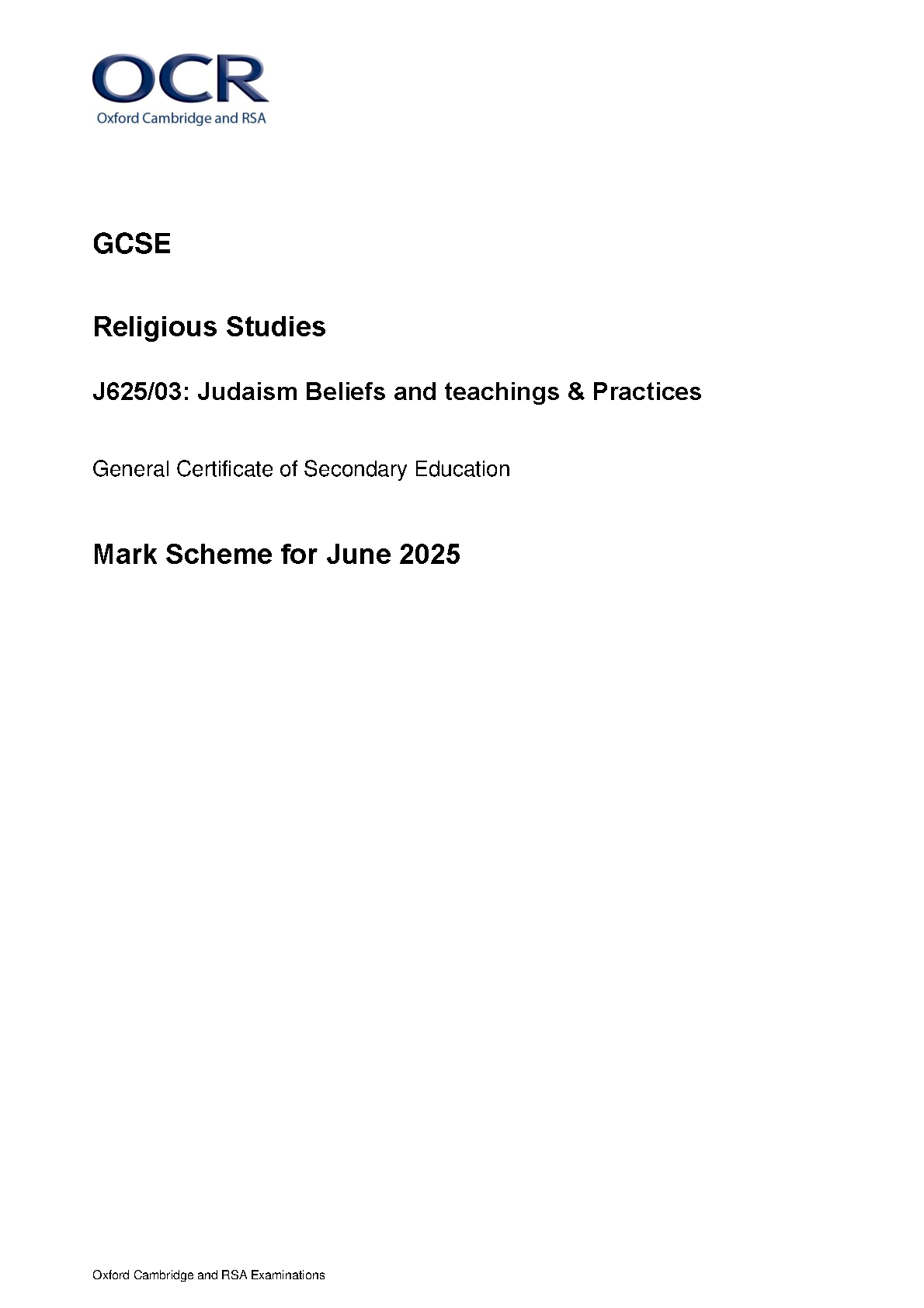 OCR GCSE Religious Studies Paper 3 2025 Mark Scheme IMG-1