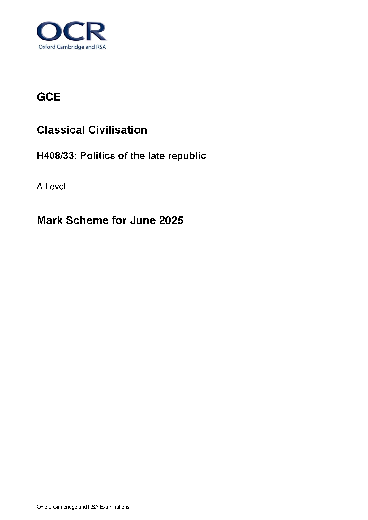 OCR A Level Classical Civilisation Paper 33 2025 Mark scheme IMG-1