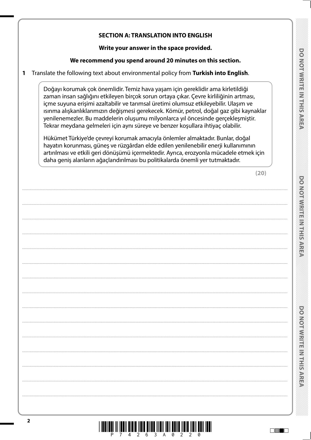 Pearson Edexcel A Level Turkish Paper 1 2025 Question Paper
