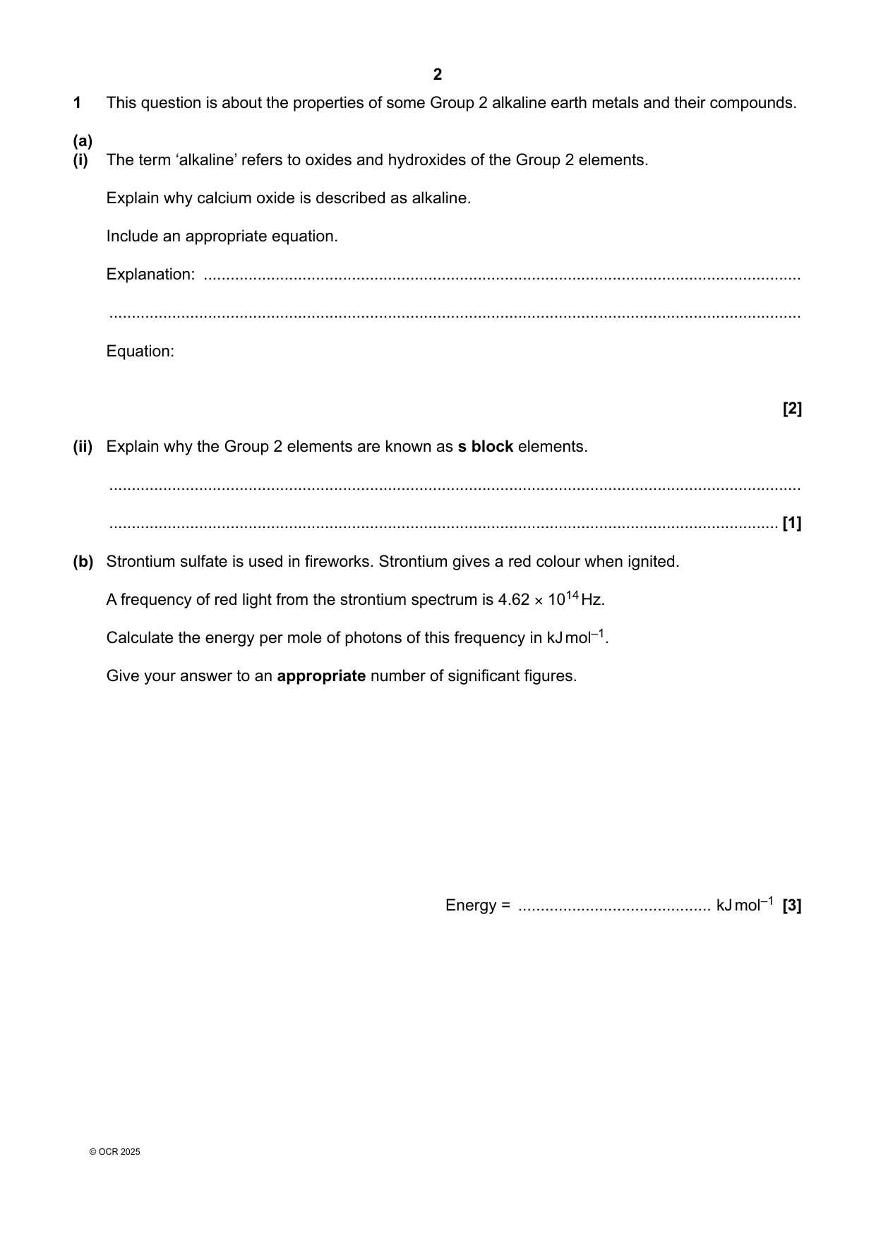 OCR A Level Chemistry B Paper 3 2025 Question Paper
