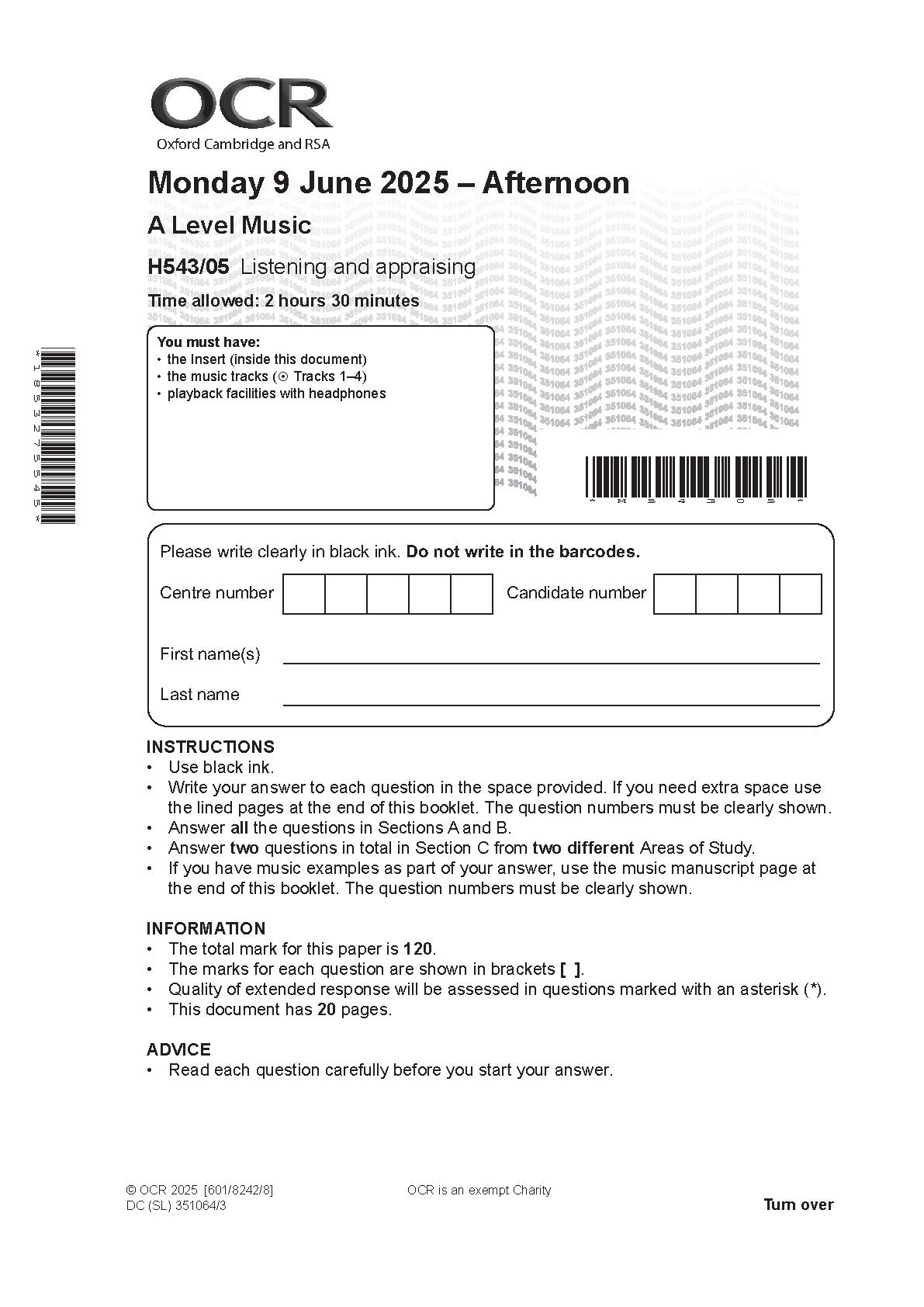 OCR A Level Music Paper 5 2025 Question Paper IMG-1
