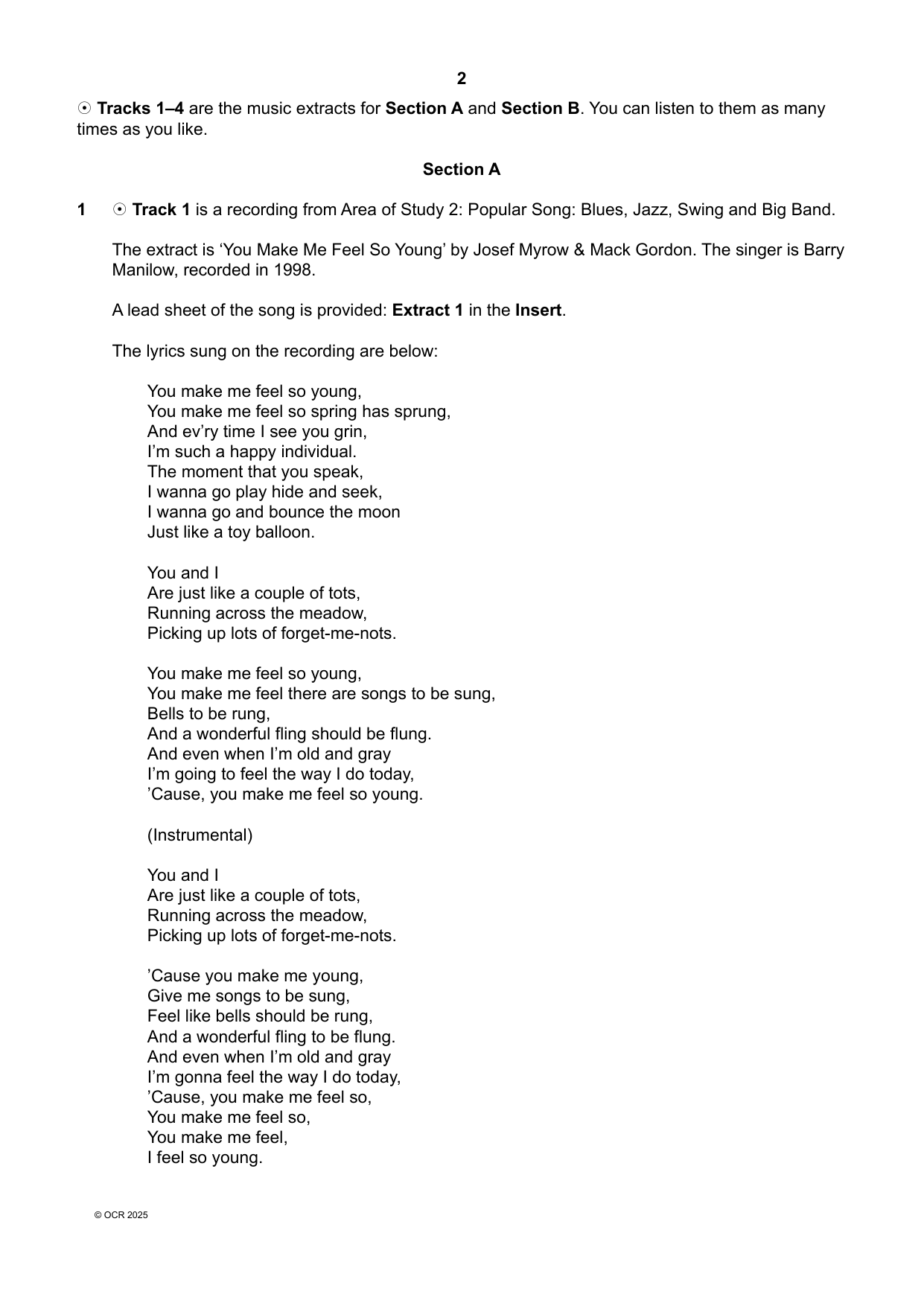 OCR A Level Music Paper 5 2025 Question Paper