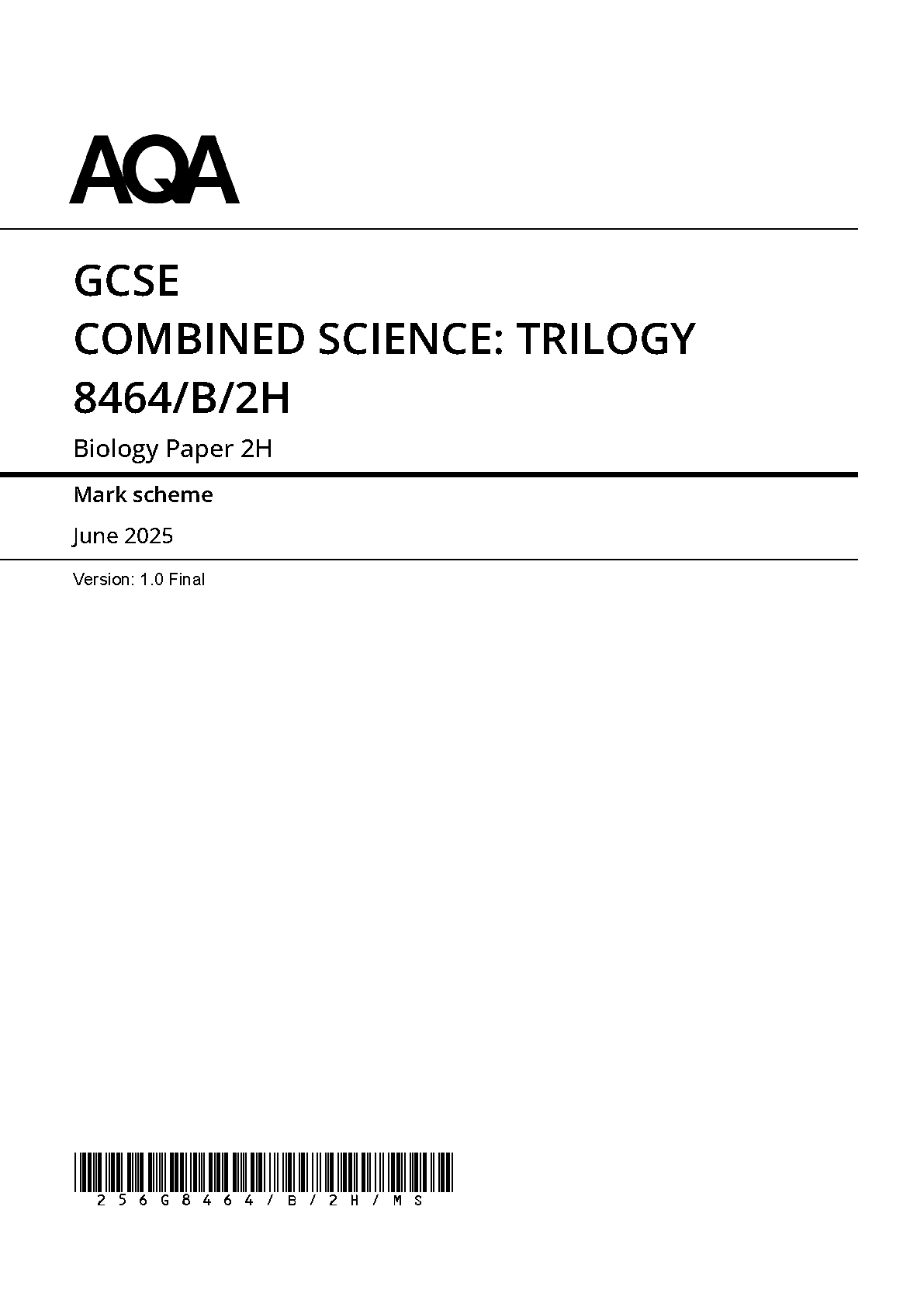 AQA GCSE Trilogy Biology 2H 2025 Mark Scheme PDF IMG-1